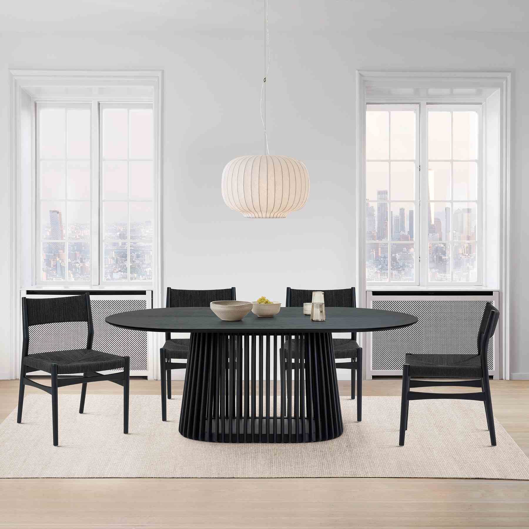 Pasadena Erie 5 Piece Oval Dining Set in Black Oak Finish with Black Paper Cord Chairs - Image 12
