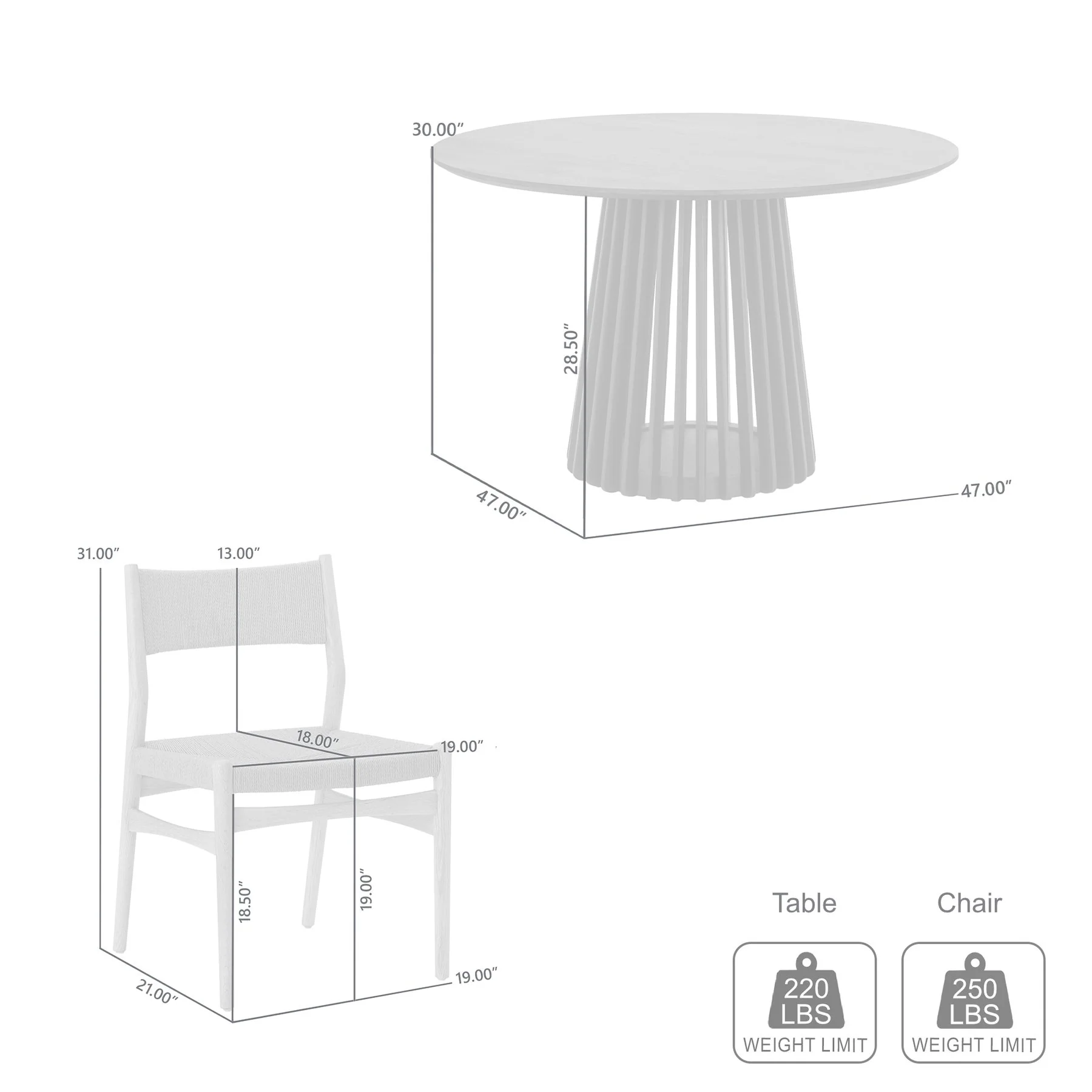 Pasadena Erie 5 Piece Round Dining Set in Black Oak Finish with Paper Cord Chairs - Image 10