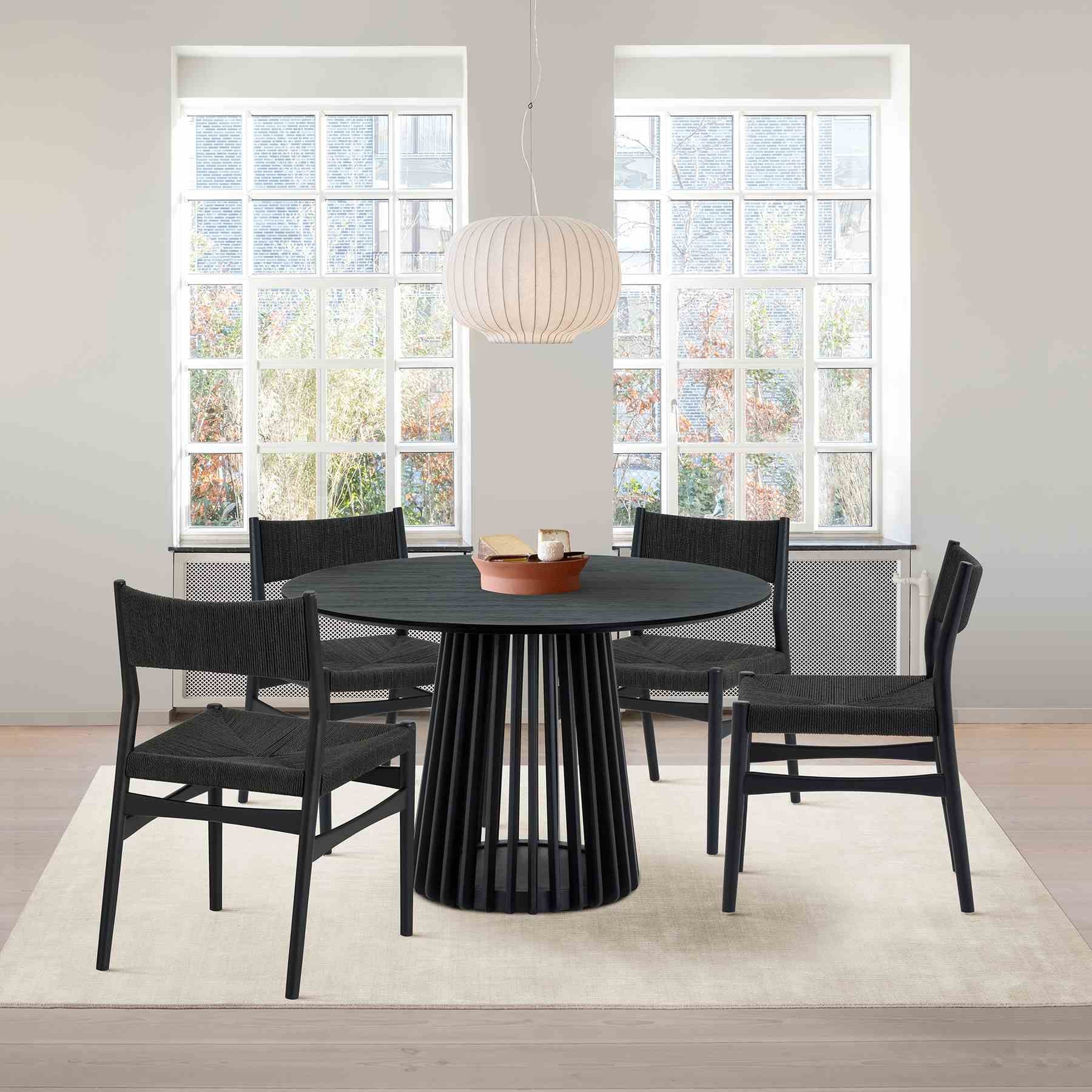 Pasadena Erie 5 Piece Round Dining Set in Black Oak Finish with Paper Cord Chairs - Image 11
