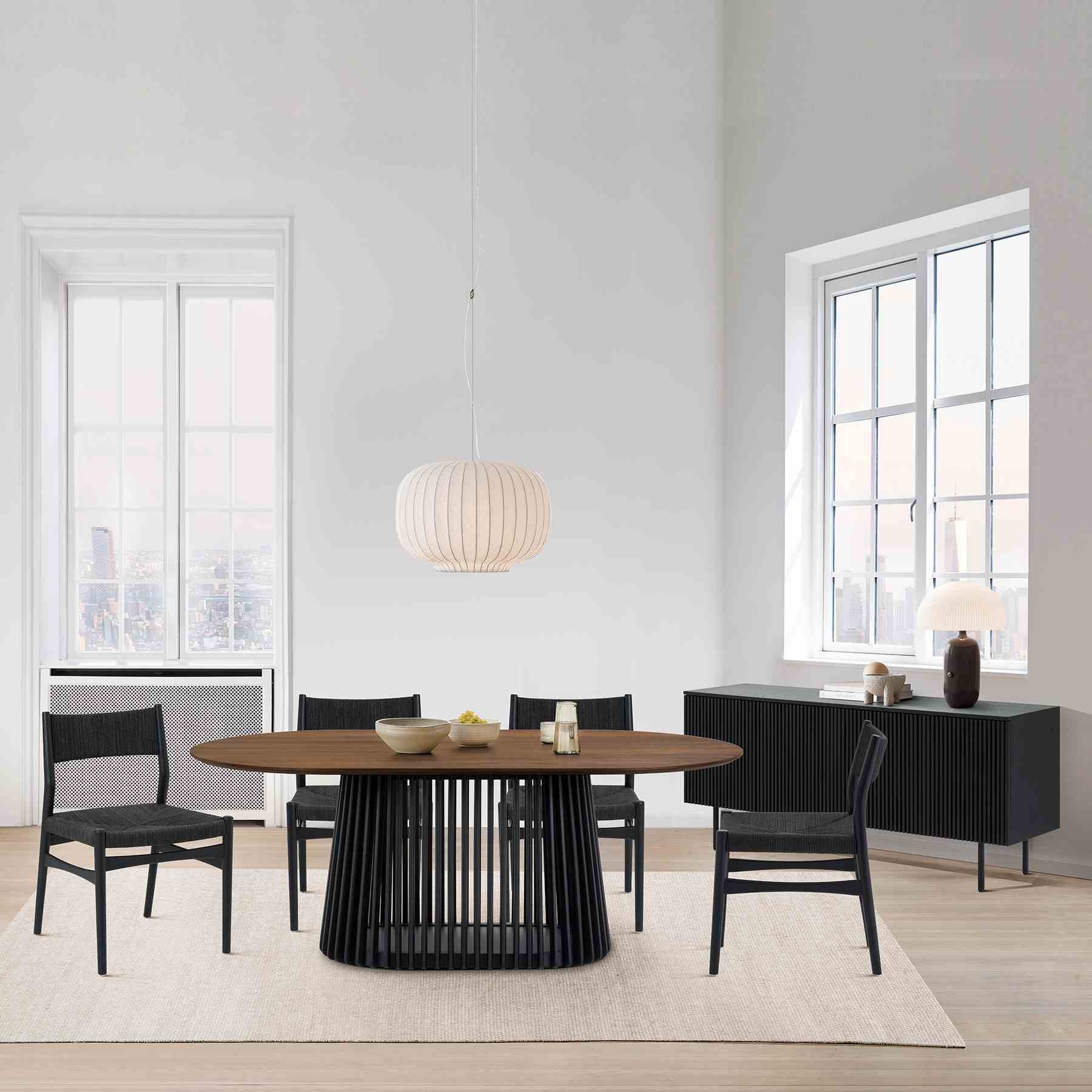 Pasadena Erie 6 Piece Oval Dining Set with Buffet and Paper Cord Chairs in Black Finish with Walnut Finish Table Top - Image 12