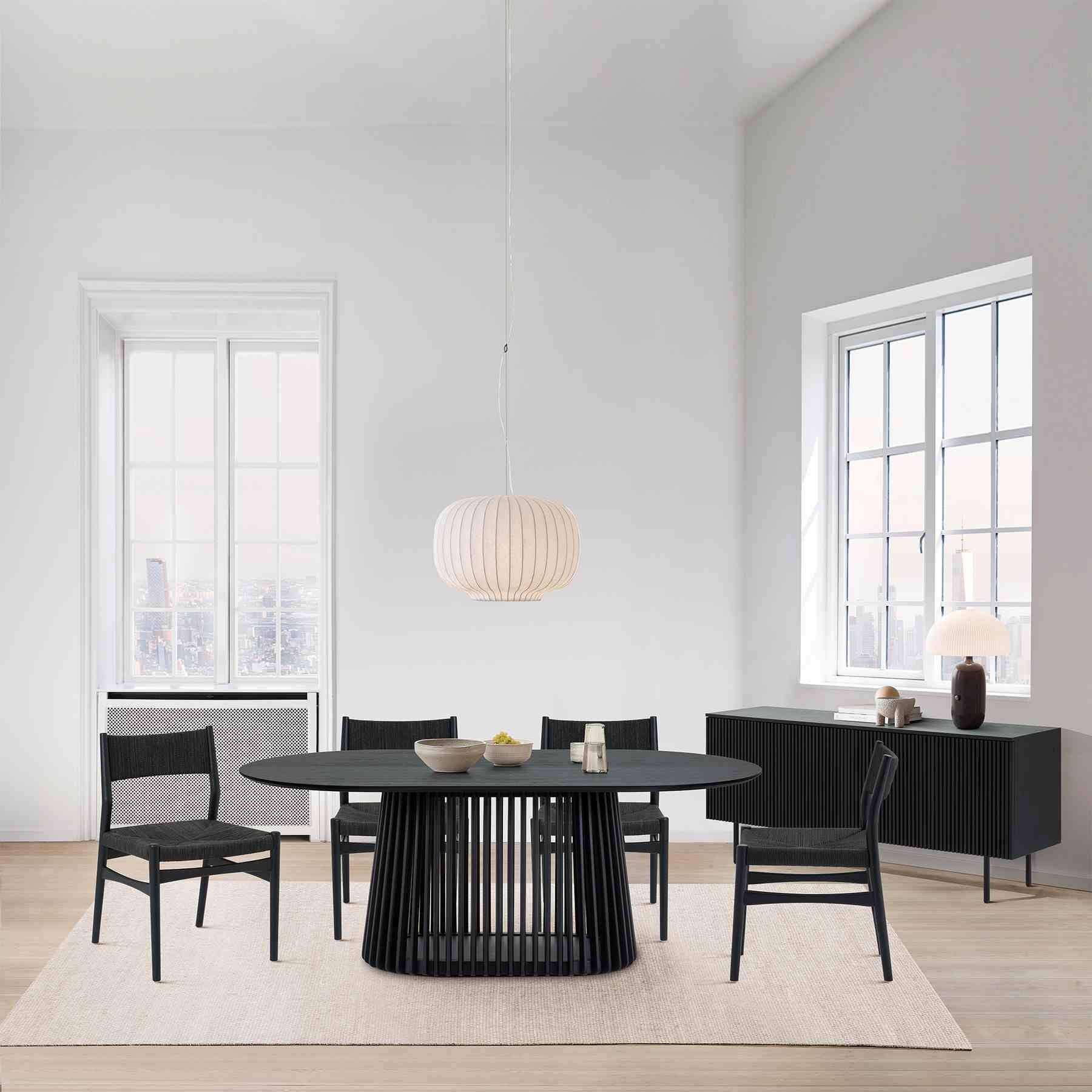 Pasadena Erie 6 Piece Oval Dining Set with Buffet in Black Oak Finish with Black Paper Cord Chairs - Image 12