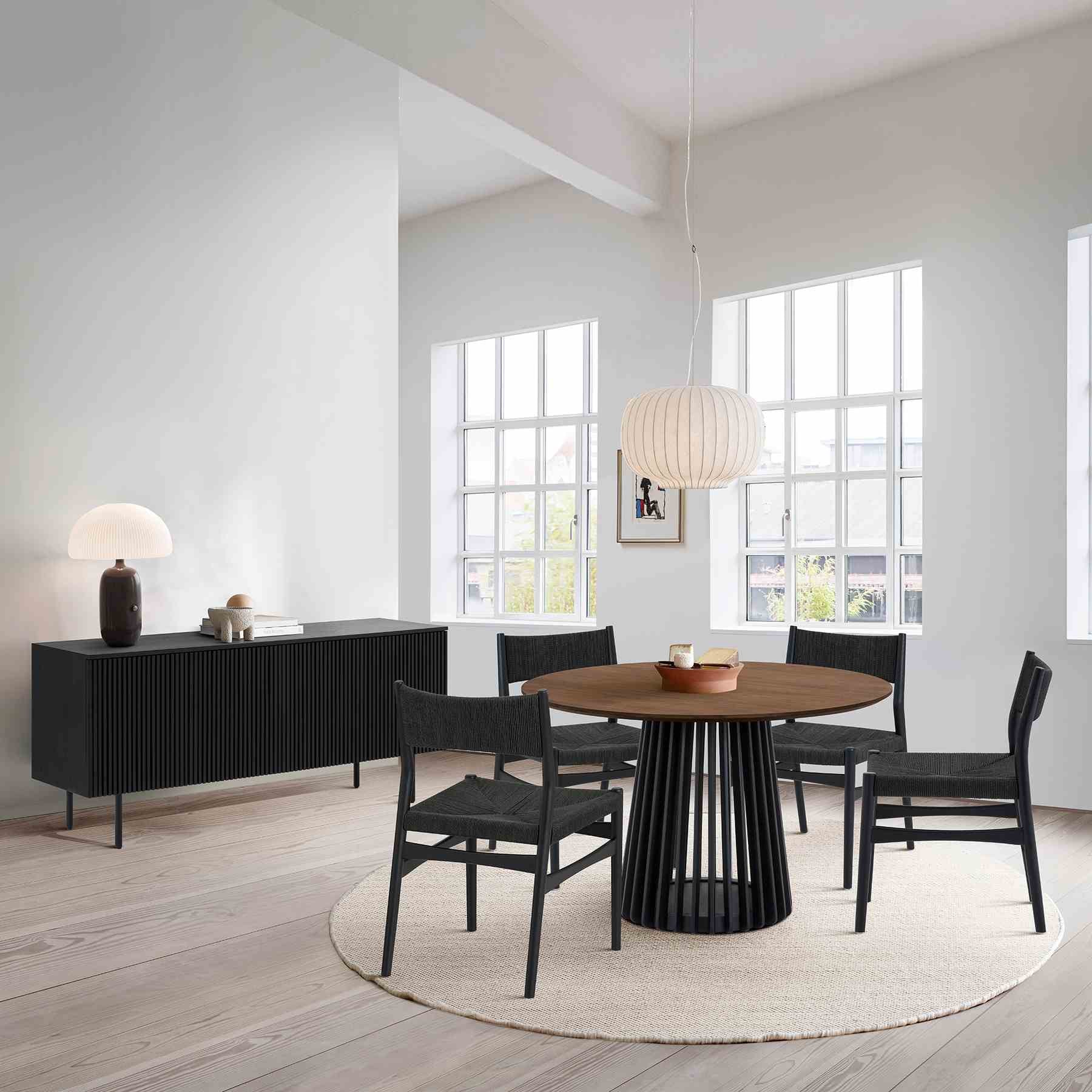 Pasadena Erie 6 Piece Round Dining Set with Buffet and Paper Cord Chairs in Black Finish with Walnut Finish Table Top - Image 11