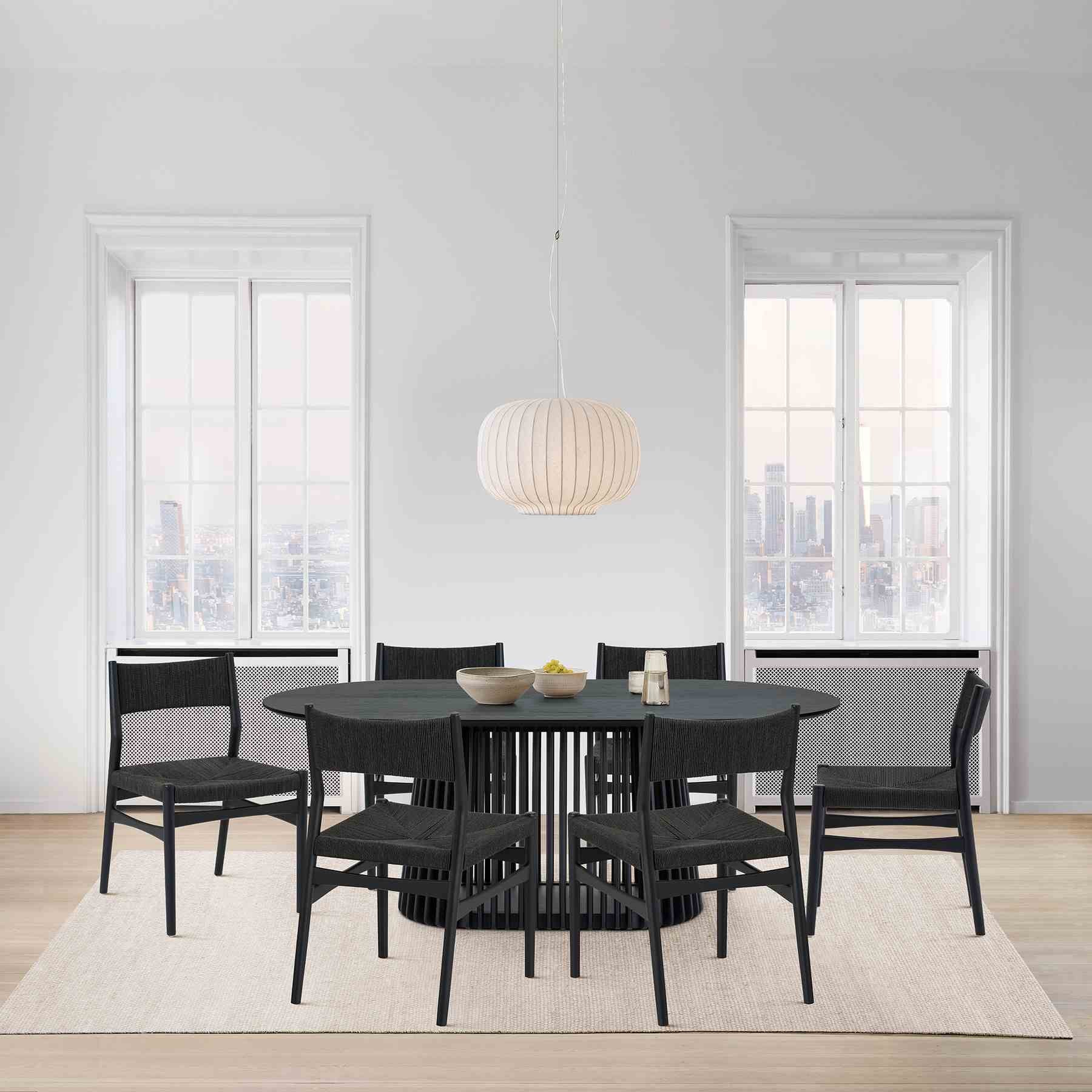 Pasadena Erie 7 Piece Oval Dining Set in Black Oak Finish with Black Paper Cord Chairs - Image 12