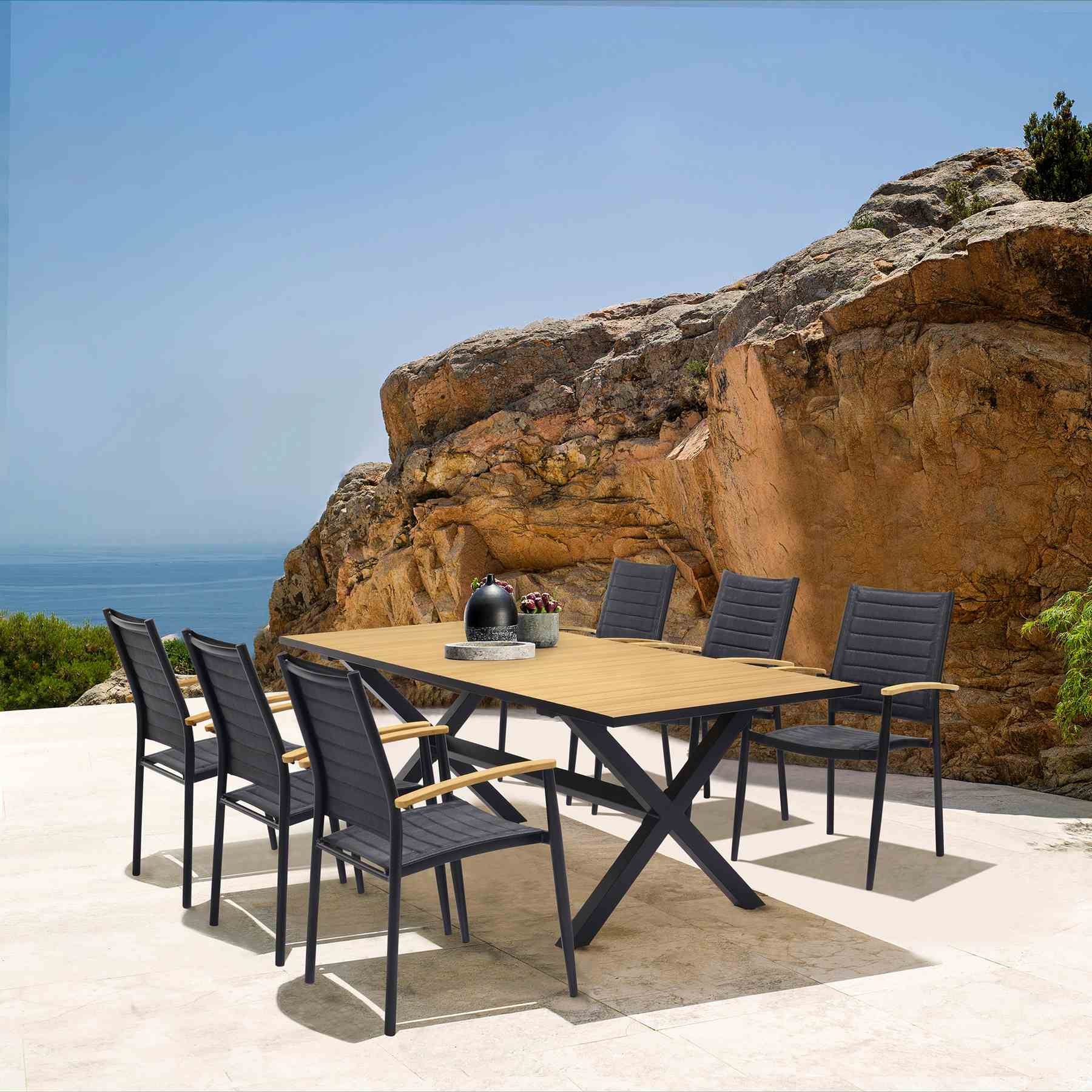 Paseo & Portals Outdoor 7 Piece Black Aluminum Dining Set - Image 8
