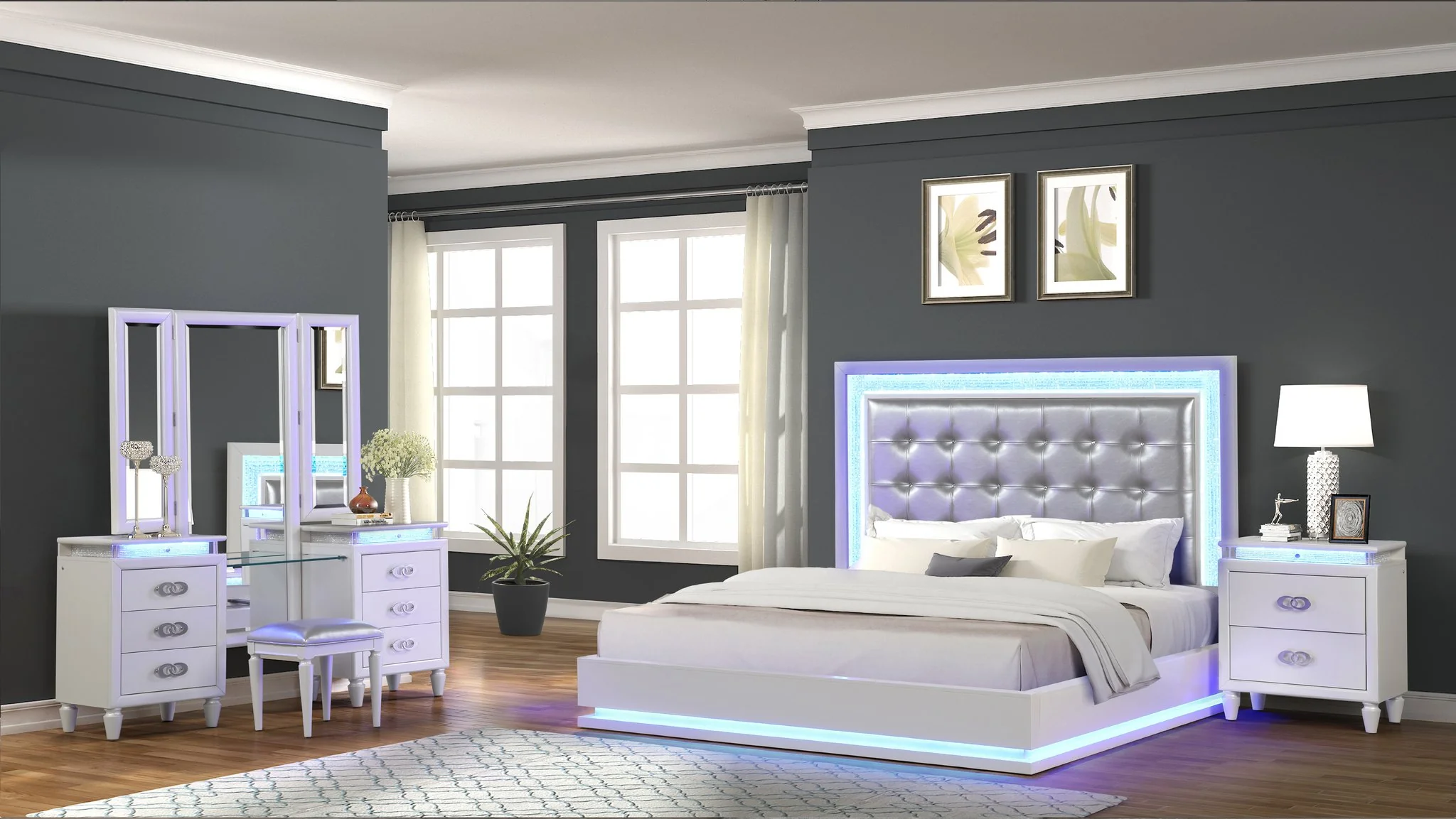 Passion King 4PC with Vanity Bedroom set Milky White - Image 18