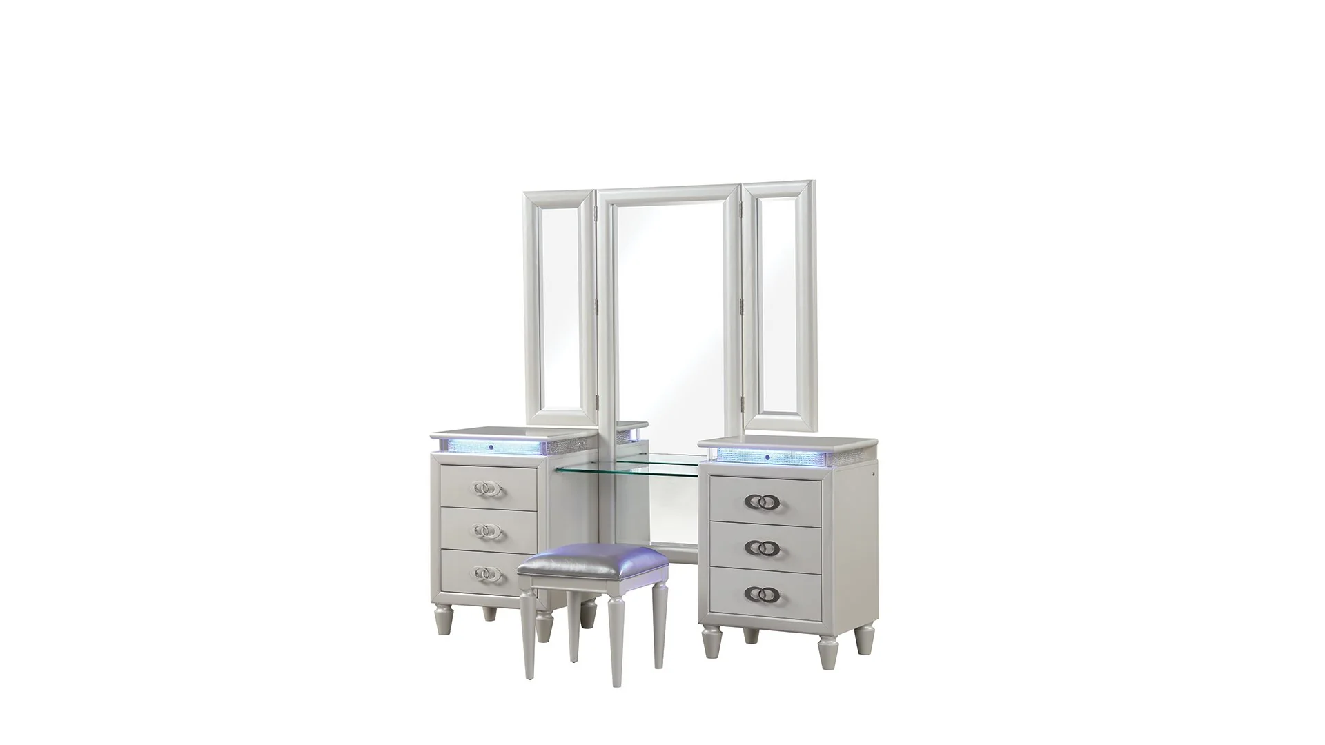 Passion Queen 4PC with Vanity Bedroom set Milky White - Image 15