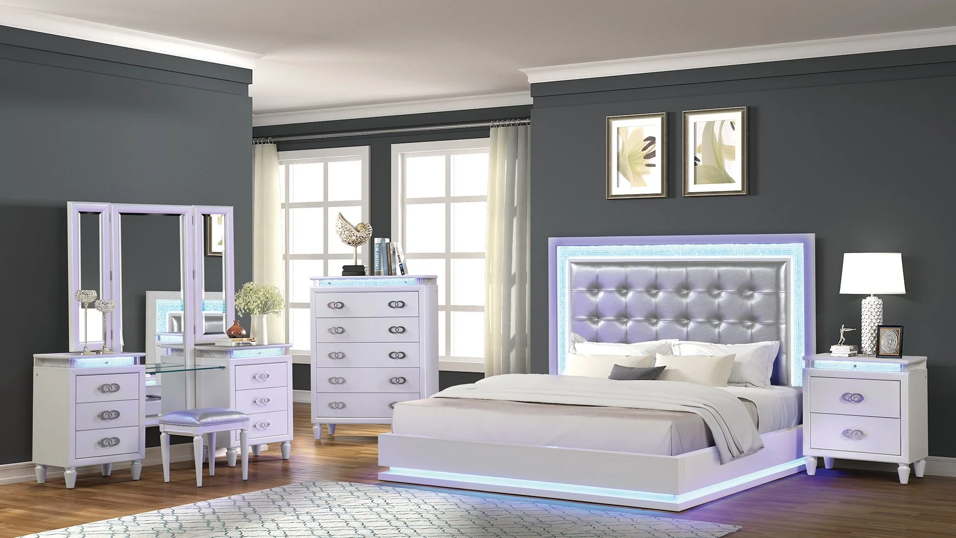 Passion Queen 5 PC with Vanity Bedroom Set Milky White - Image 21
