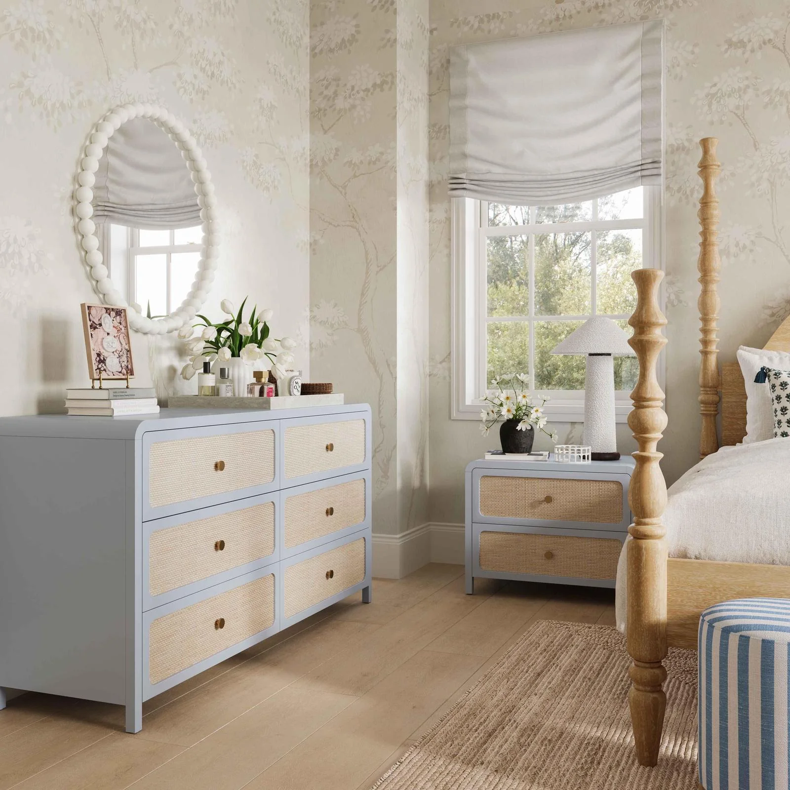 Patty Pastel Blue Rattan 6 Drawer Dresser - Image 2