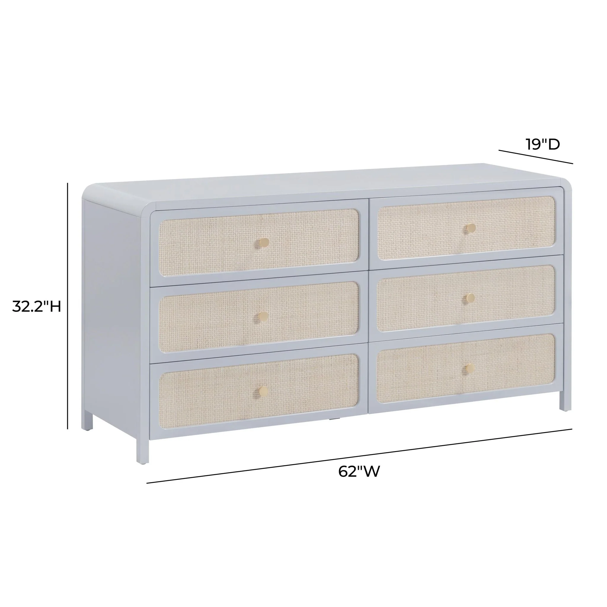 Patty Pastel Blue Rattan 6 Drawer Dresser - Image 9
