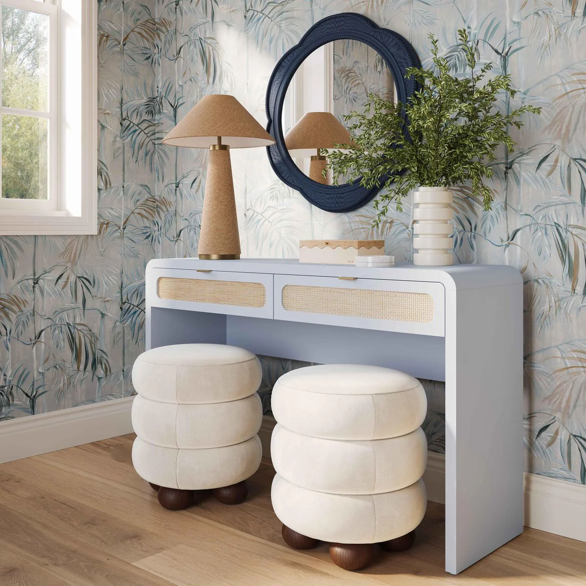 Patty Pastel Blue Rattan Console Desk - Image 2