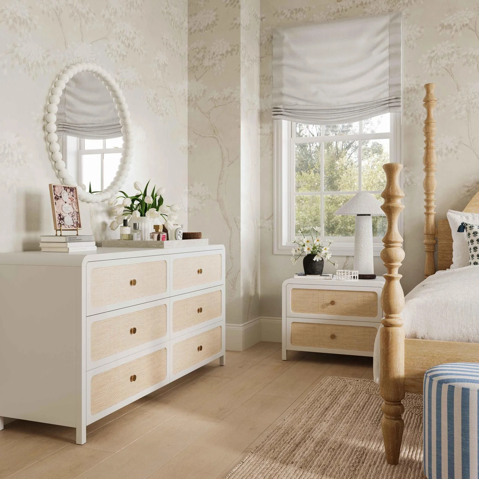 Patty White Rattan 2 Drawer Nightstand - Image 2