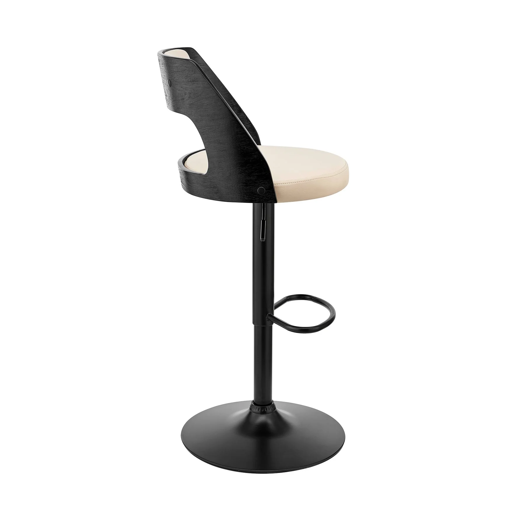 Paulo Adjustable Swivel Cream Faux Leather and Black Wood Bar Stool with Black Base - Image 3