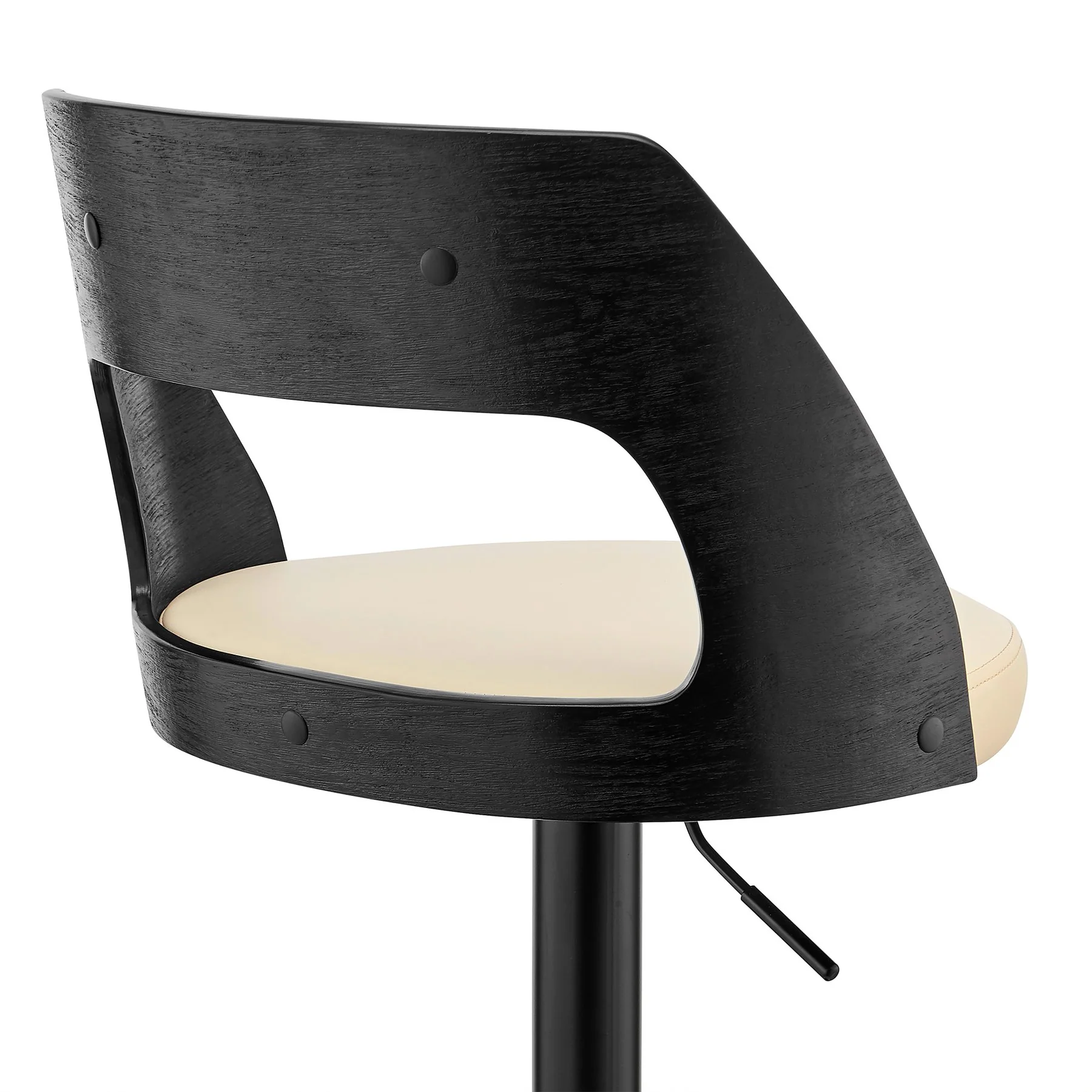 Paulo Adjustable Swivel Cream Faux Leather and Black Wood Bar Stool with Black Base - Image 7