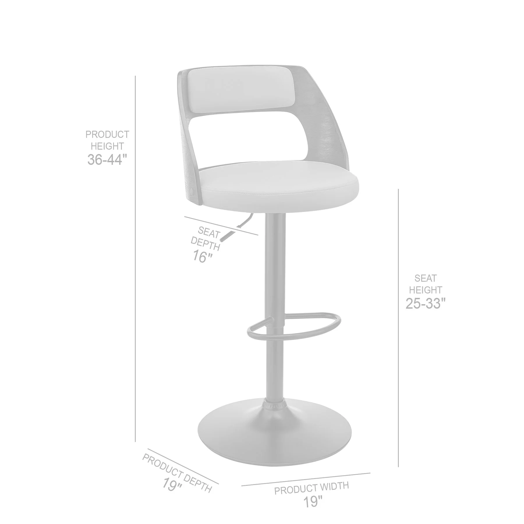 Paulo Adjustable Swivel Gray Faux Leather and Black Wood Bar Stool with Black Base - Image 9