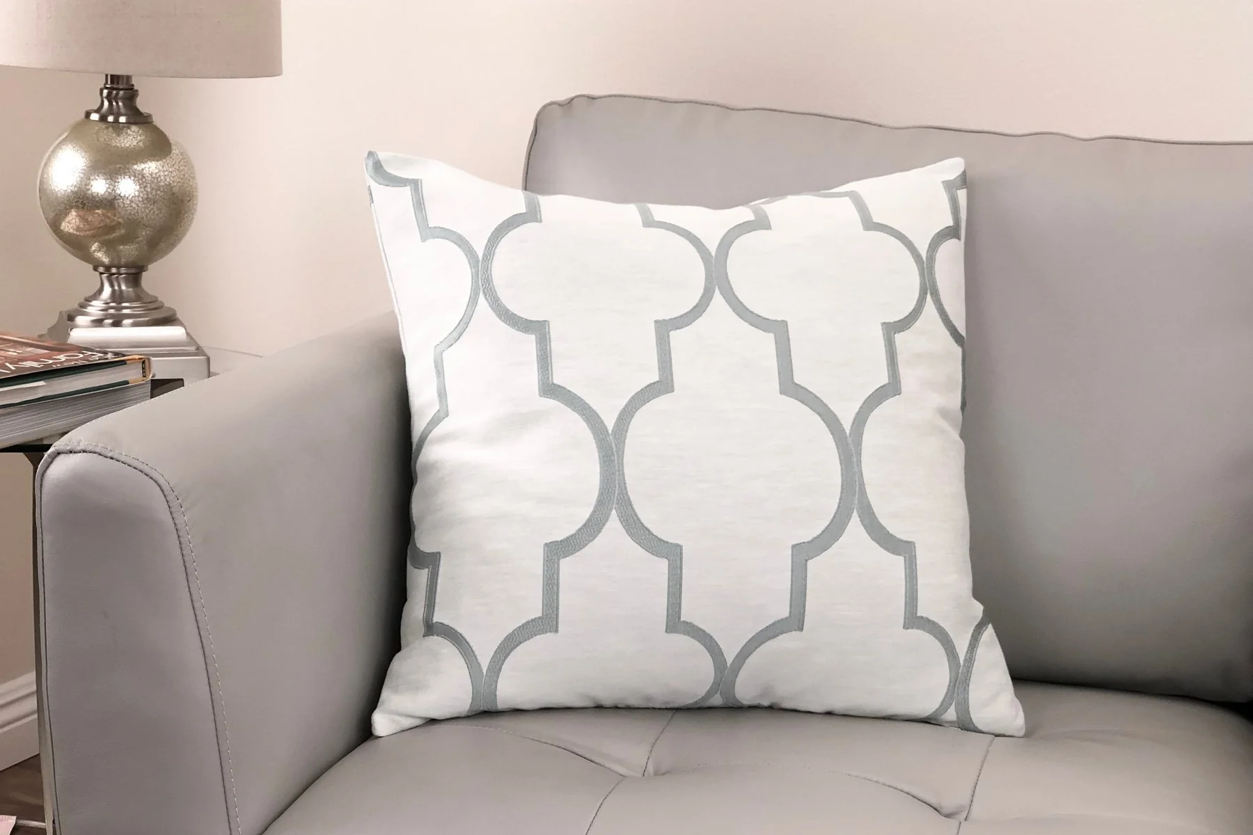 Paxton Contemporary Decorative Feather and Down Throw Pillow In Sea Foam Jacquard Fabric - Image 2