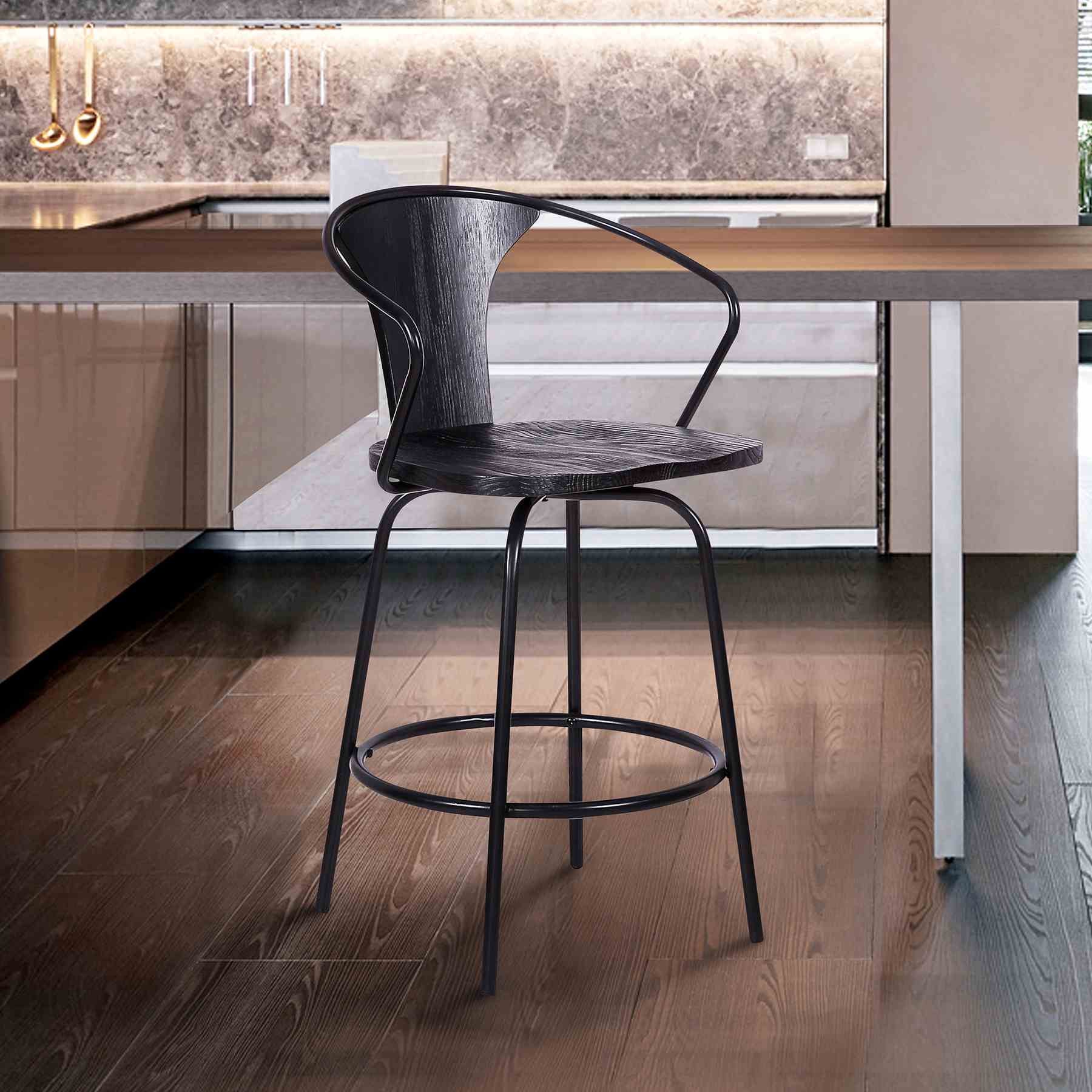 Payton Industrial 26" Swivel Black Wood and Metal Bar Stool - Image 6