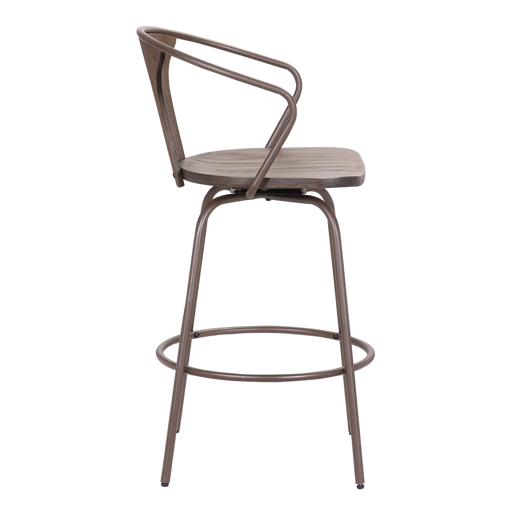 Payton Industrial 26" Swivel Walnut Wood and Metal Bar Stool - Image 3