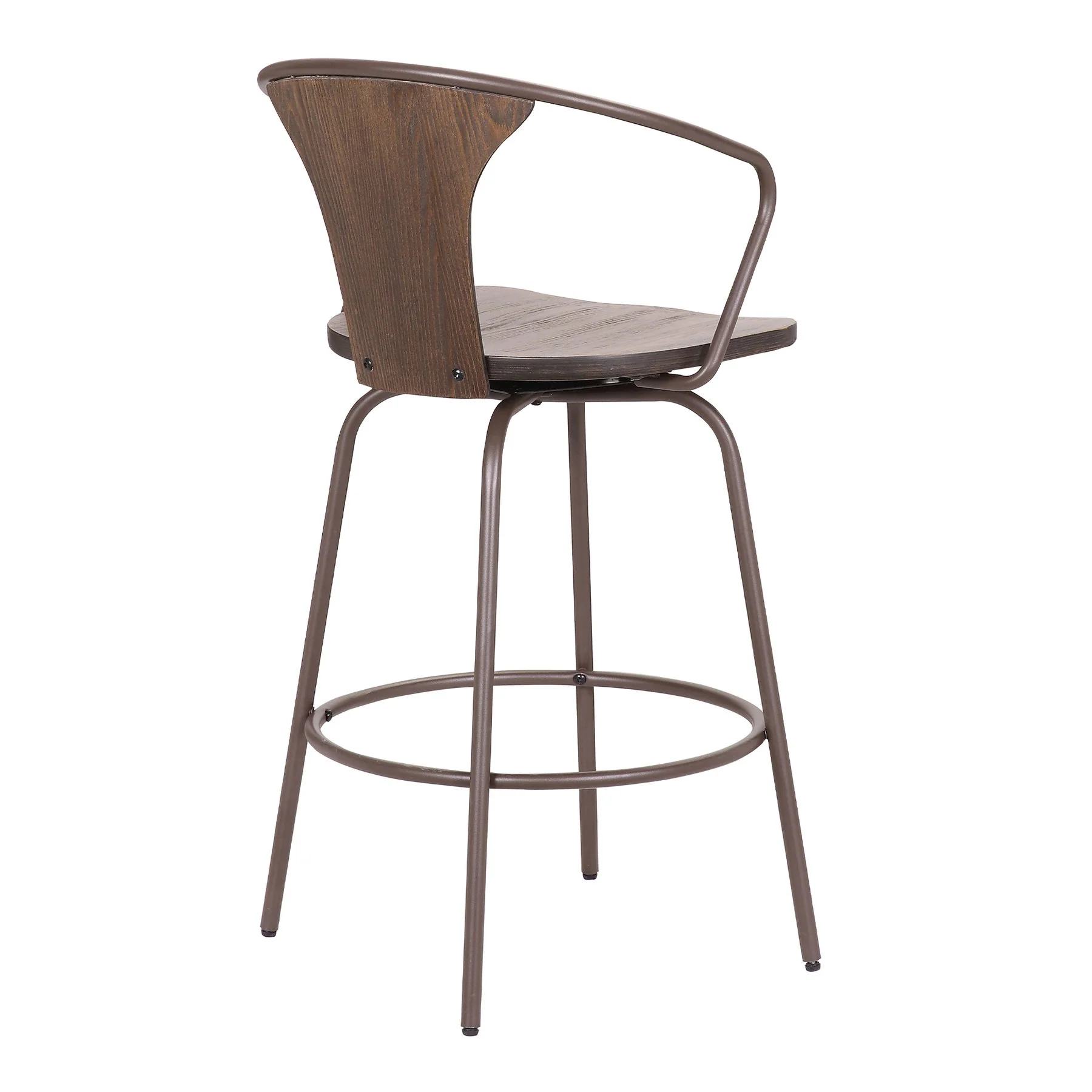 Payton Industrial 26" Swivel Walnut Wood and Metal Bar Stool - Image 4