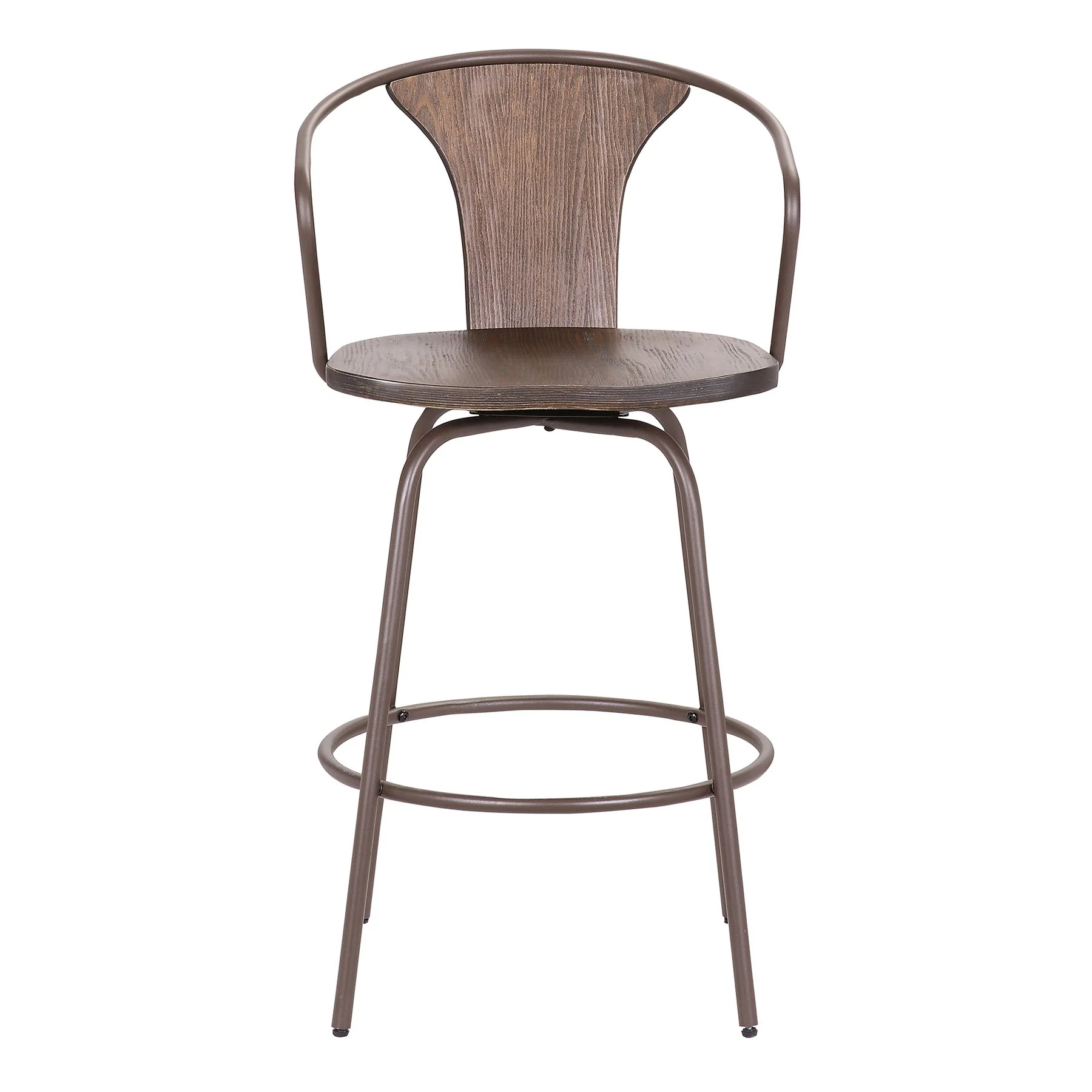 Payton Industrial 30" Swivel Walnut Wood and Metal Bar Stool - Image 2