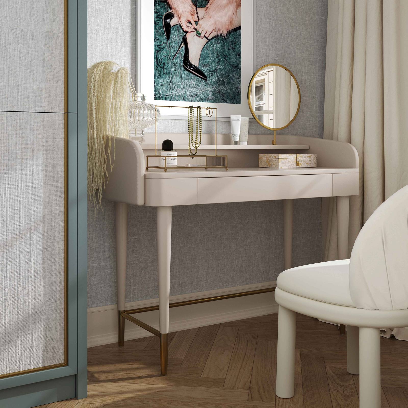 Penelope Taupe Vegan Leather Wrapped Vanity Desk - Image 2