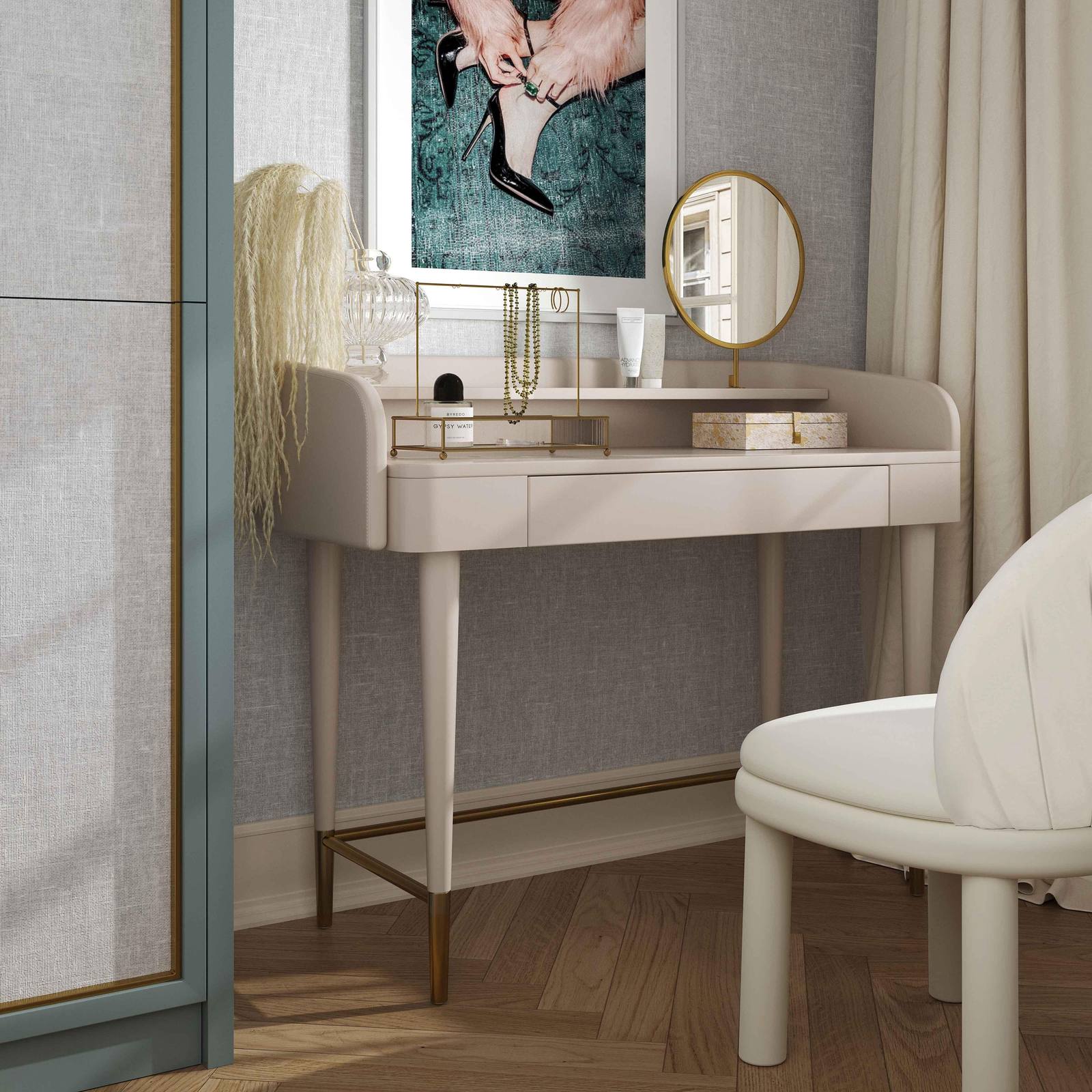 Penelope Taupe Vegan Leather Wrapped Vanity Desk - Image 3