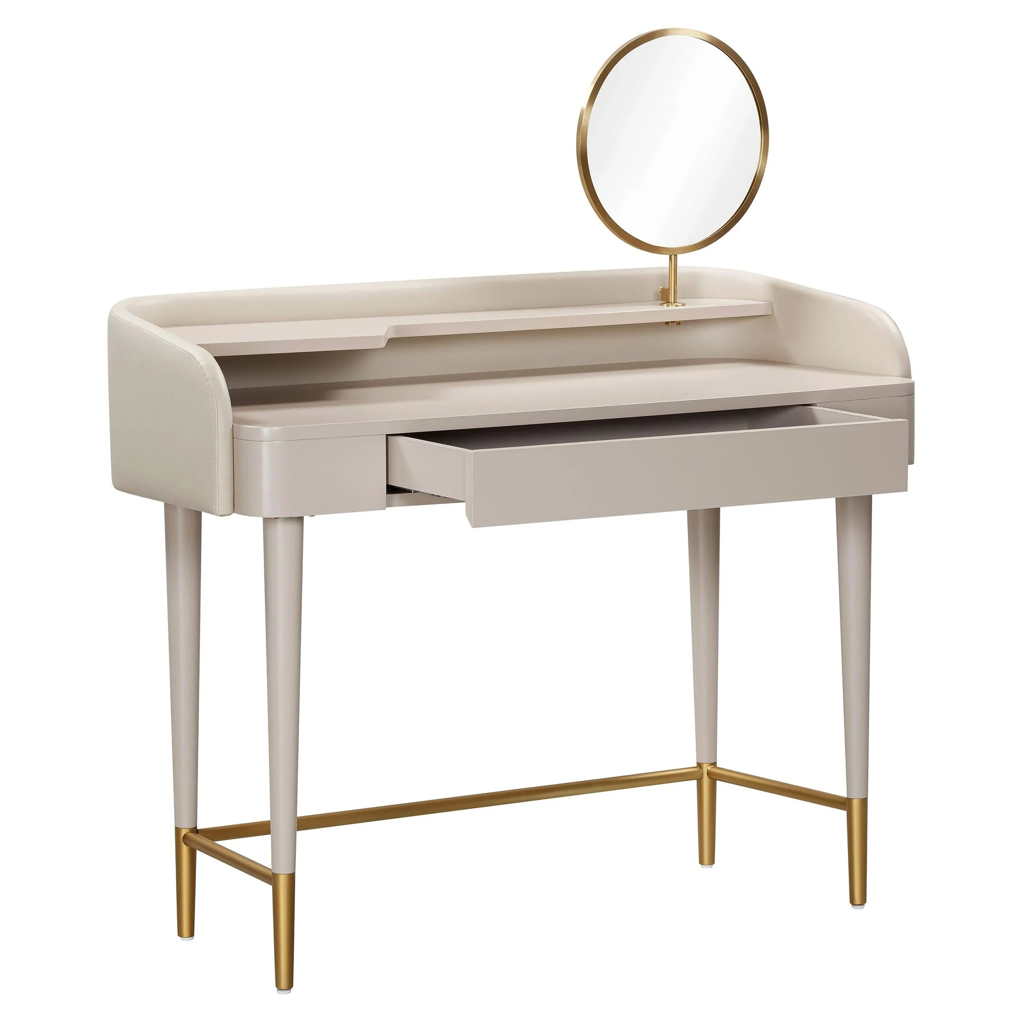 Penelope Taupe Vegan Leather Wrapped Vanity Desk - Image 8