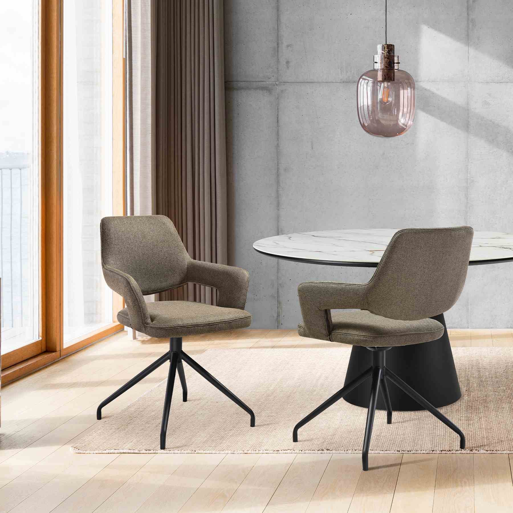 Penny Swivel Upholstered Dining Chair in Brown Fabric with Black Metal Legs - Set of 2 - Image 10