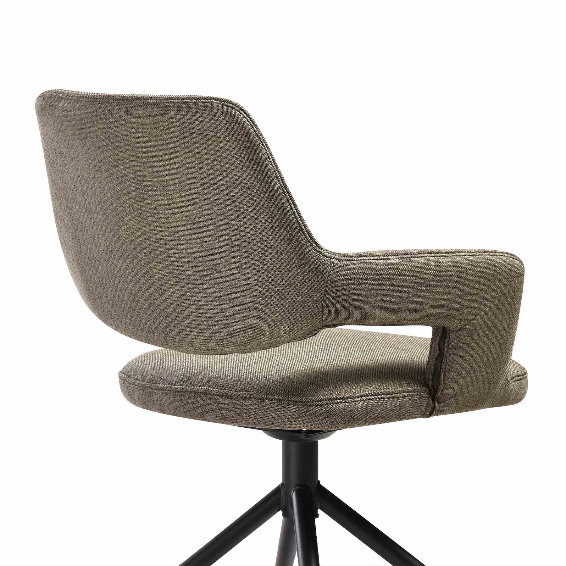 Penny Swivel Upholstered Dining Chair in Brown Fabric with Black Metal Legs - Set of 2 - Image 6