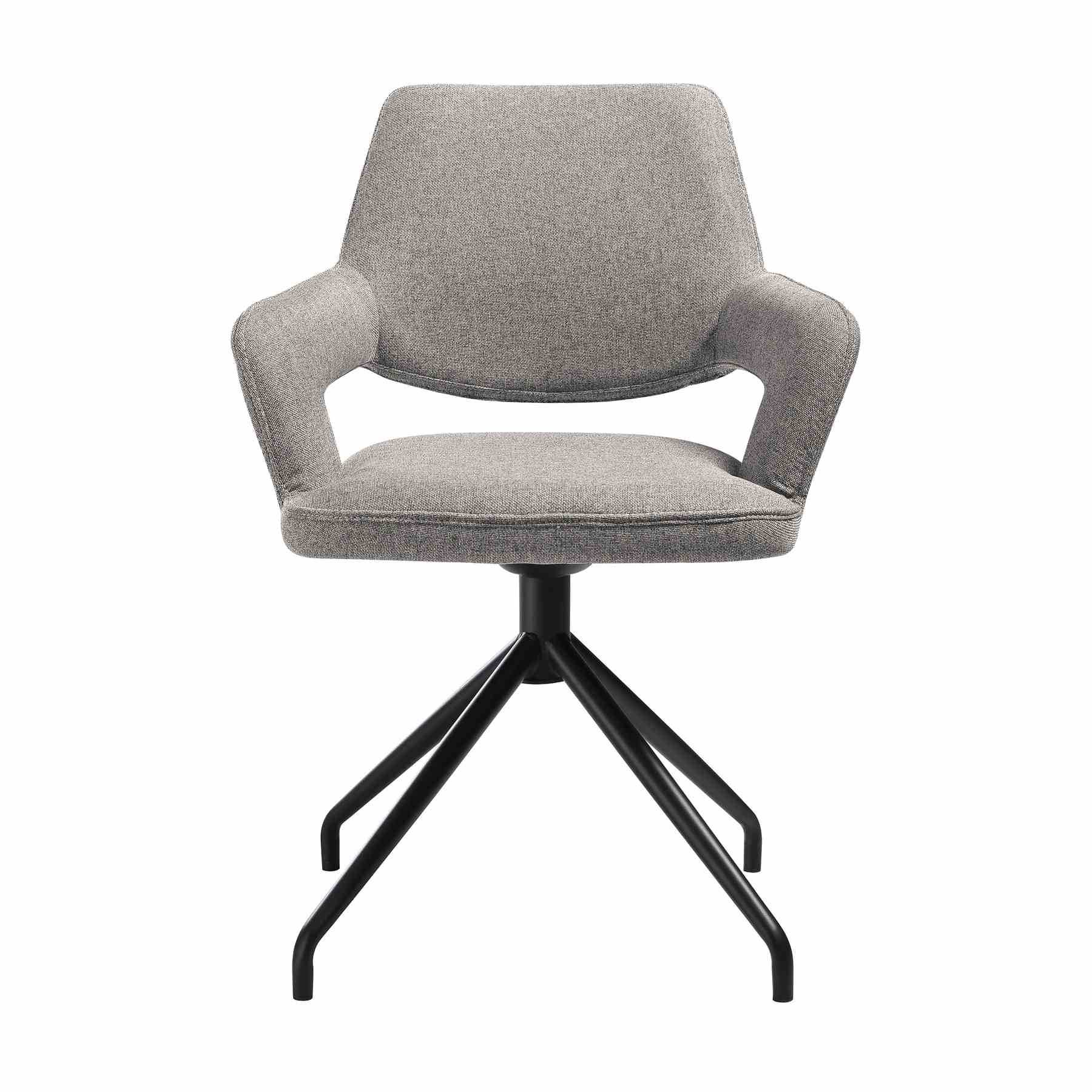 Penny Swivel Upholstered Dining Chair in Gray Fabric with Black Metal Legs - Set of 2 - Image 3