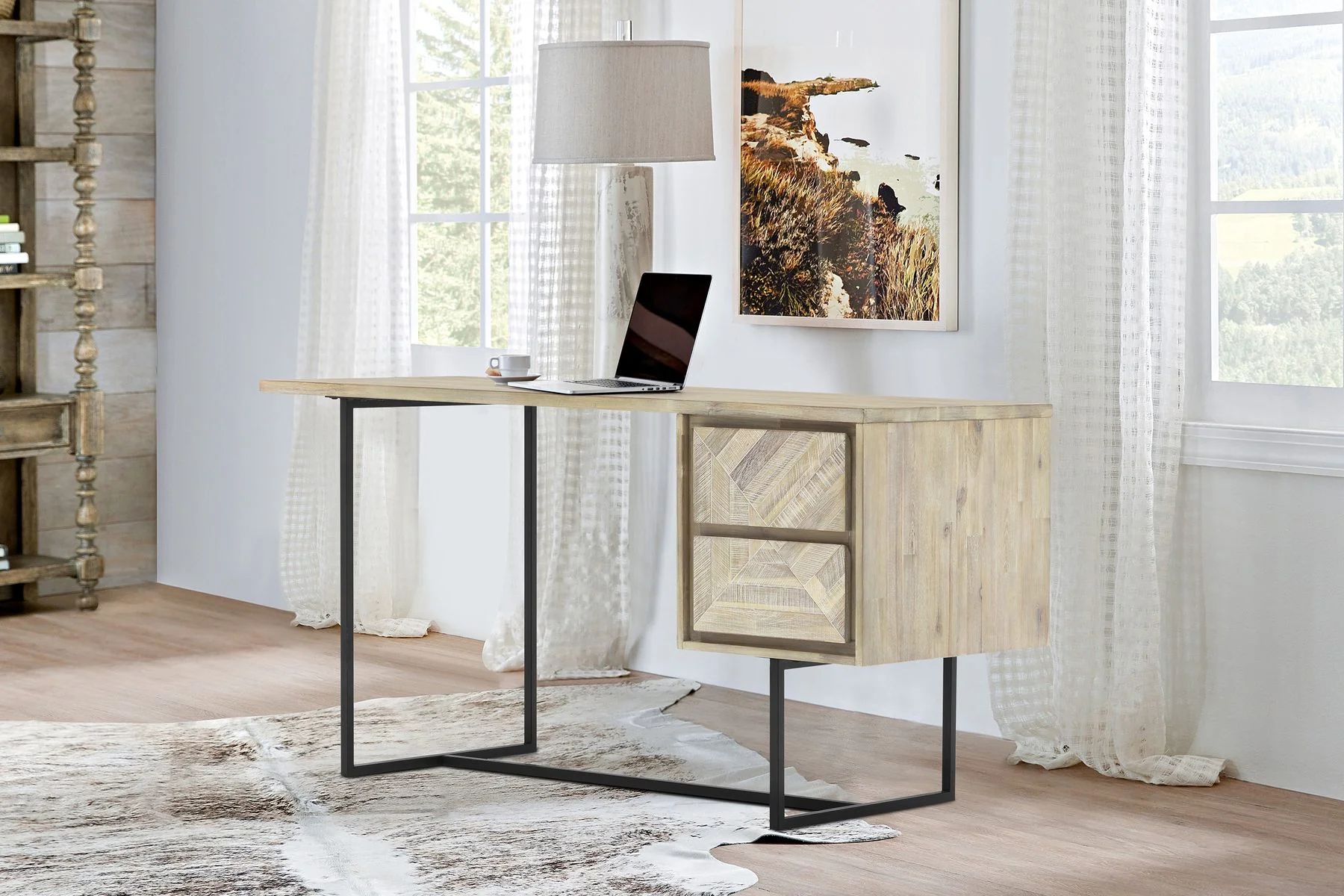 Peridot 2 Drawer Desk in Natural Acacia Wood - Image 8