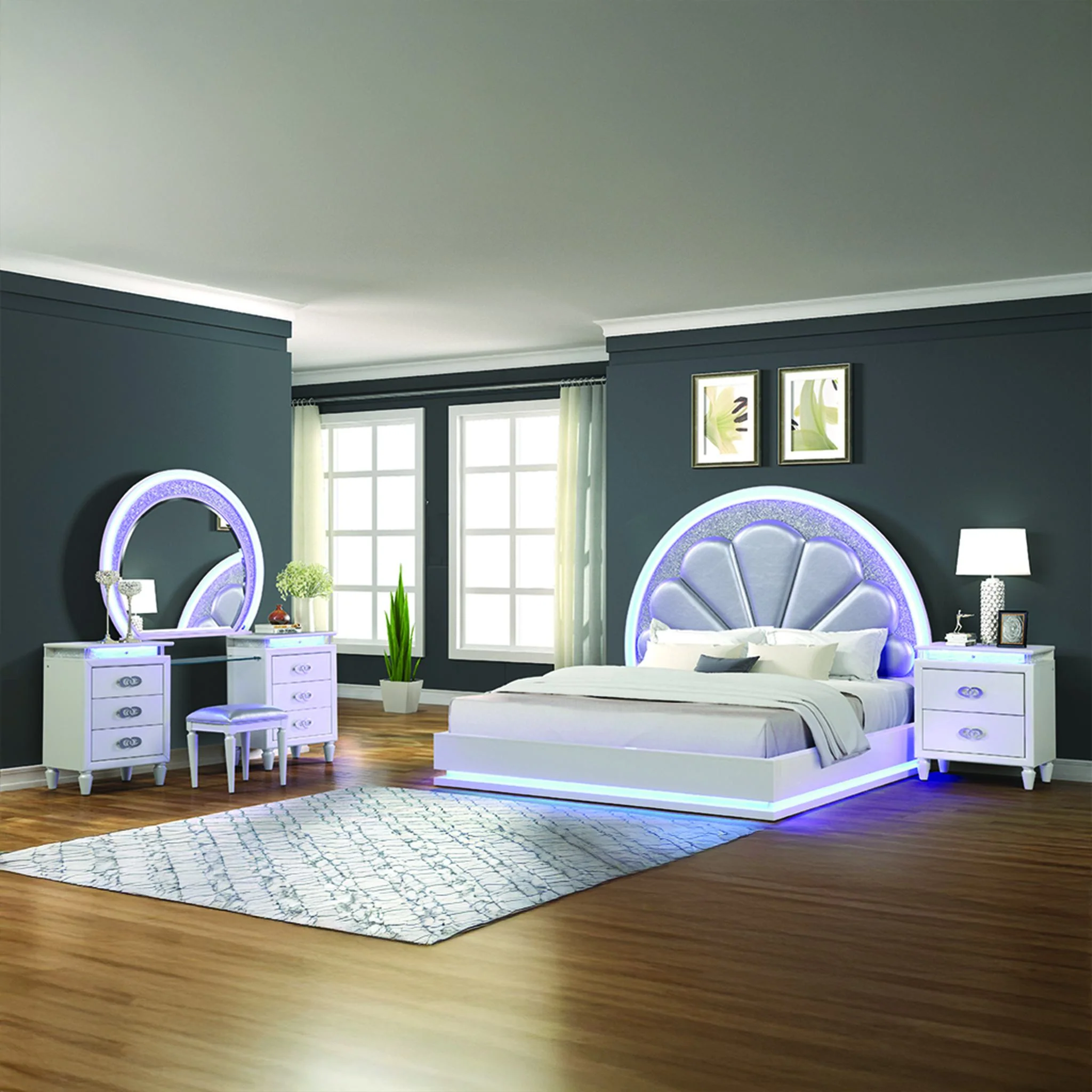 Perla King 4PC with Vanity Bedroom set Milky White - Image 17