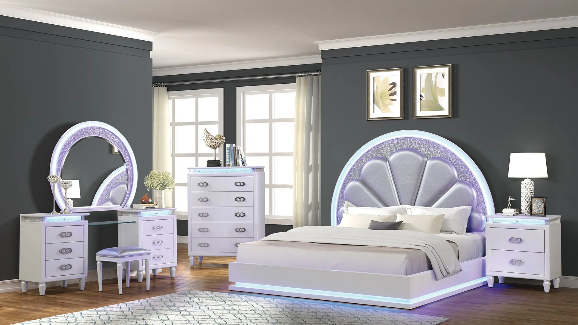 Perla King 5PC with Vanity Bedroom Set Milky White - Image 19
