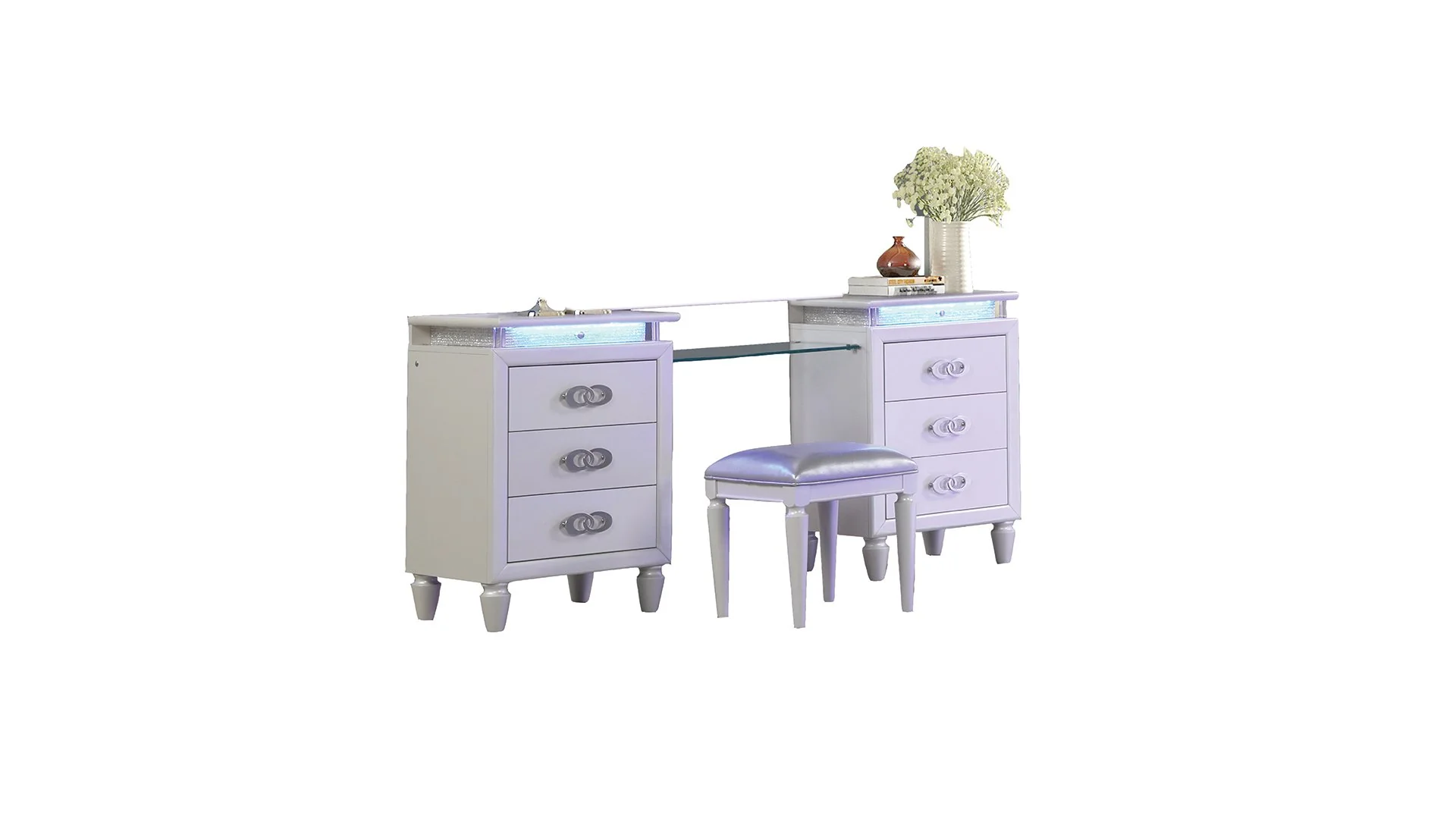 Perla Queen 4PC with Vanity Bedroom set Milky White - Image 14