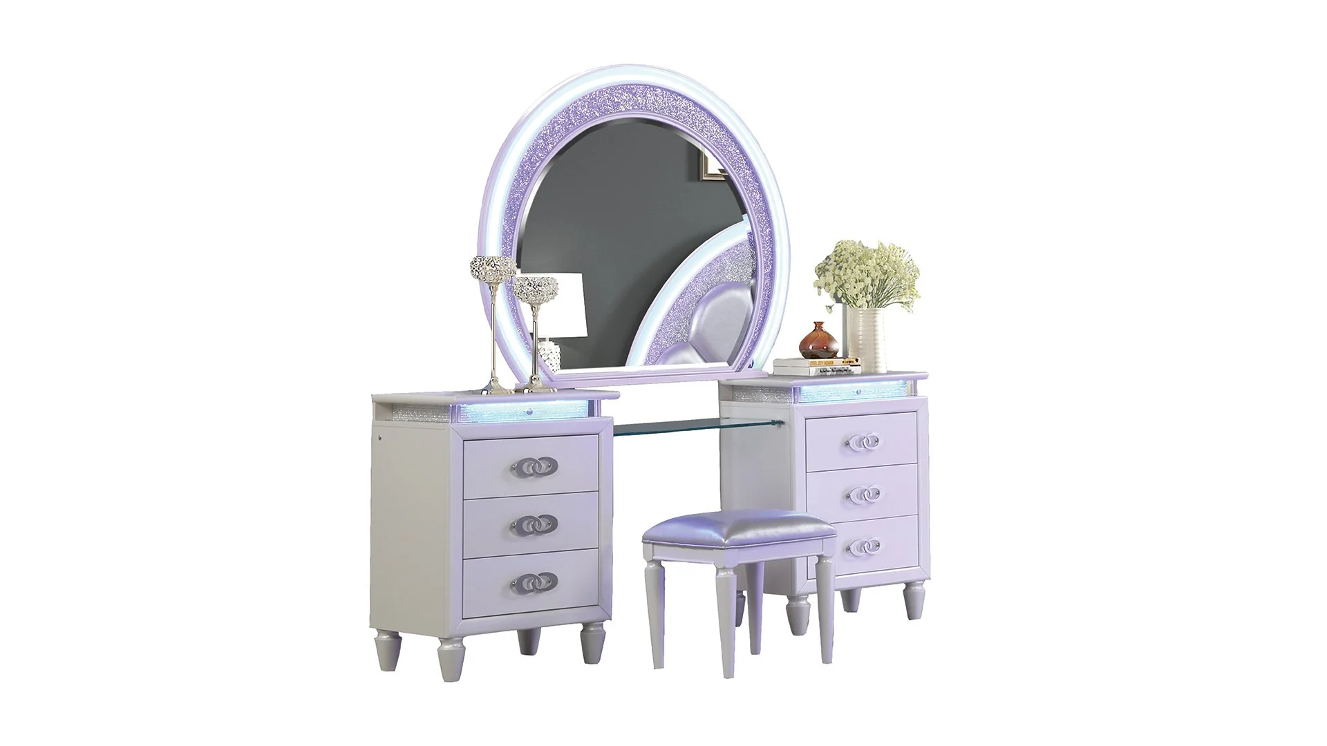 Perla Queen 5PC with Vanity Bedroom Set Milky White - Image 13