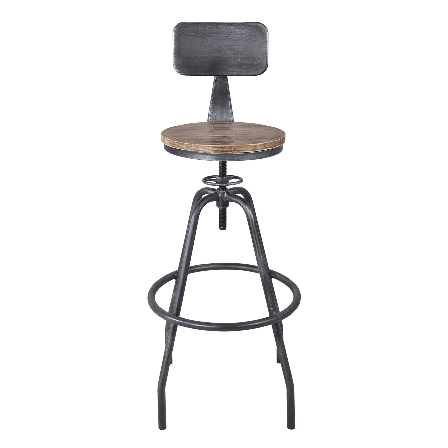 Perlo Industrial Adjustable Barstool in Industrial Gray and Pine Wood - Image 2