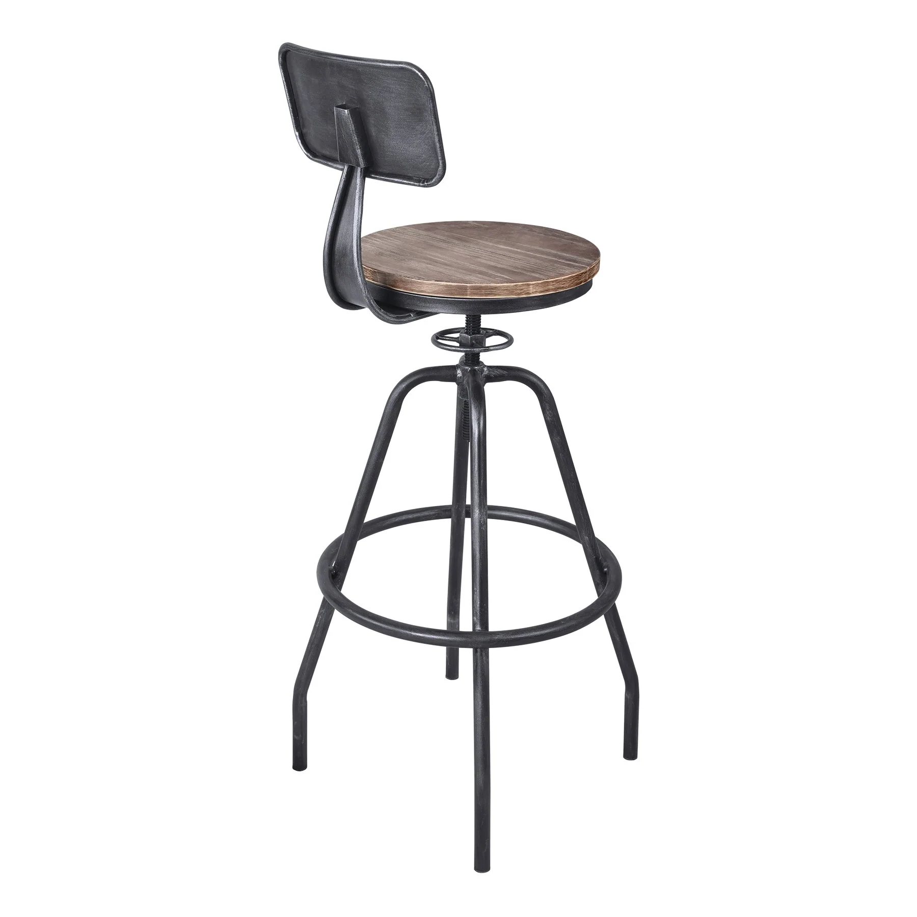 Perlo Industrial Adjustable Barstool in Industrial Gray and Pine Wood - Image 3
