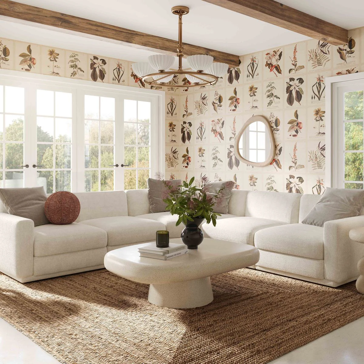 Perry Cream Chenille Modular Large U-Sectional - Image 2