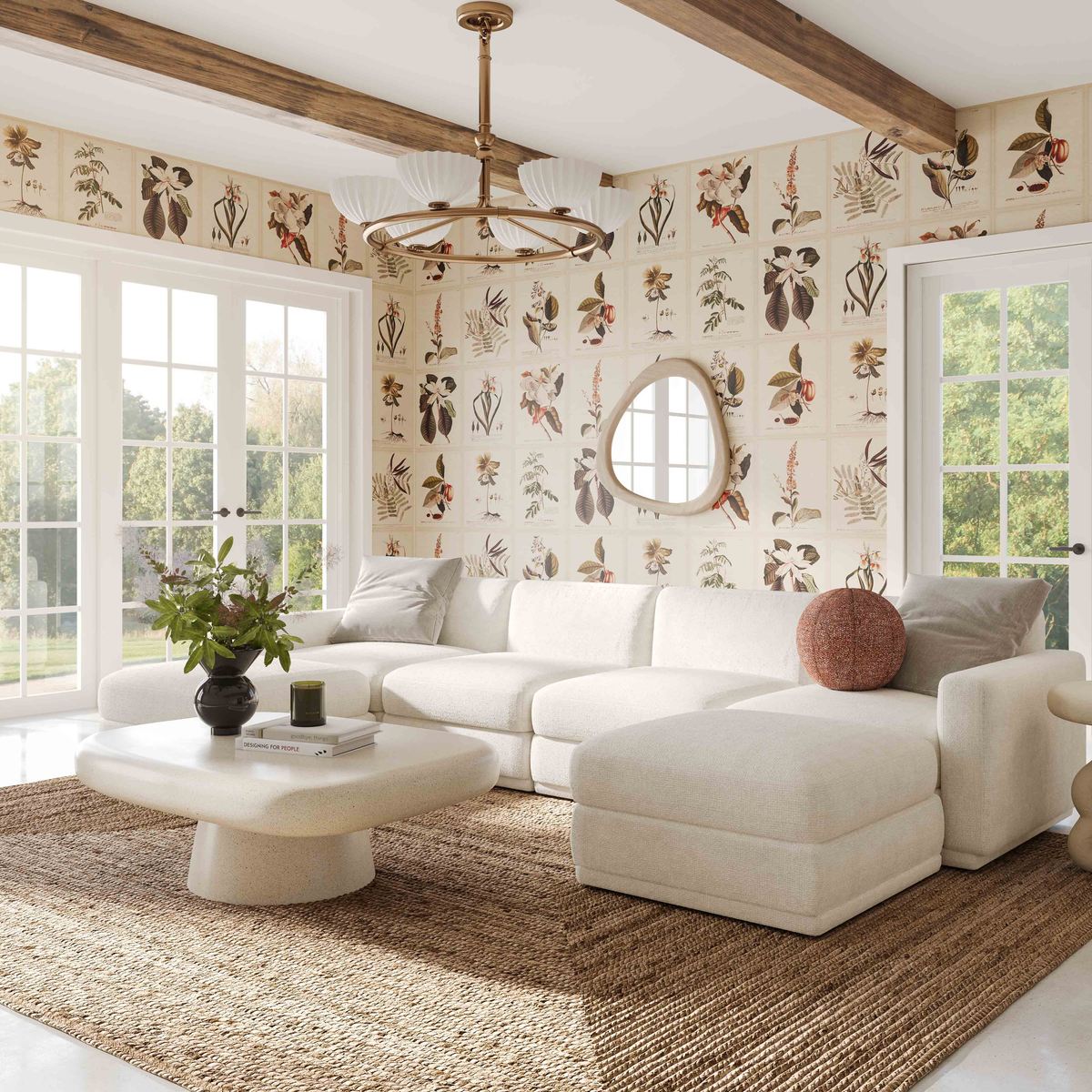 Perry Cream Chenille Modular U-Sectional - Image 2