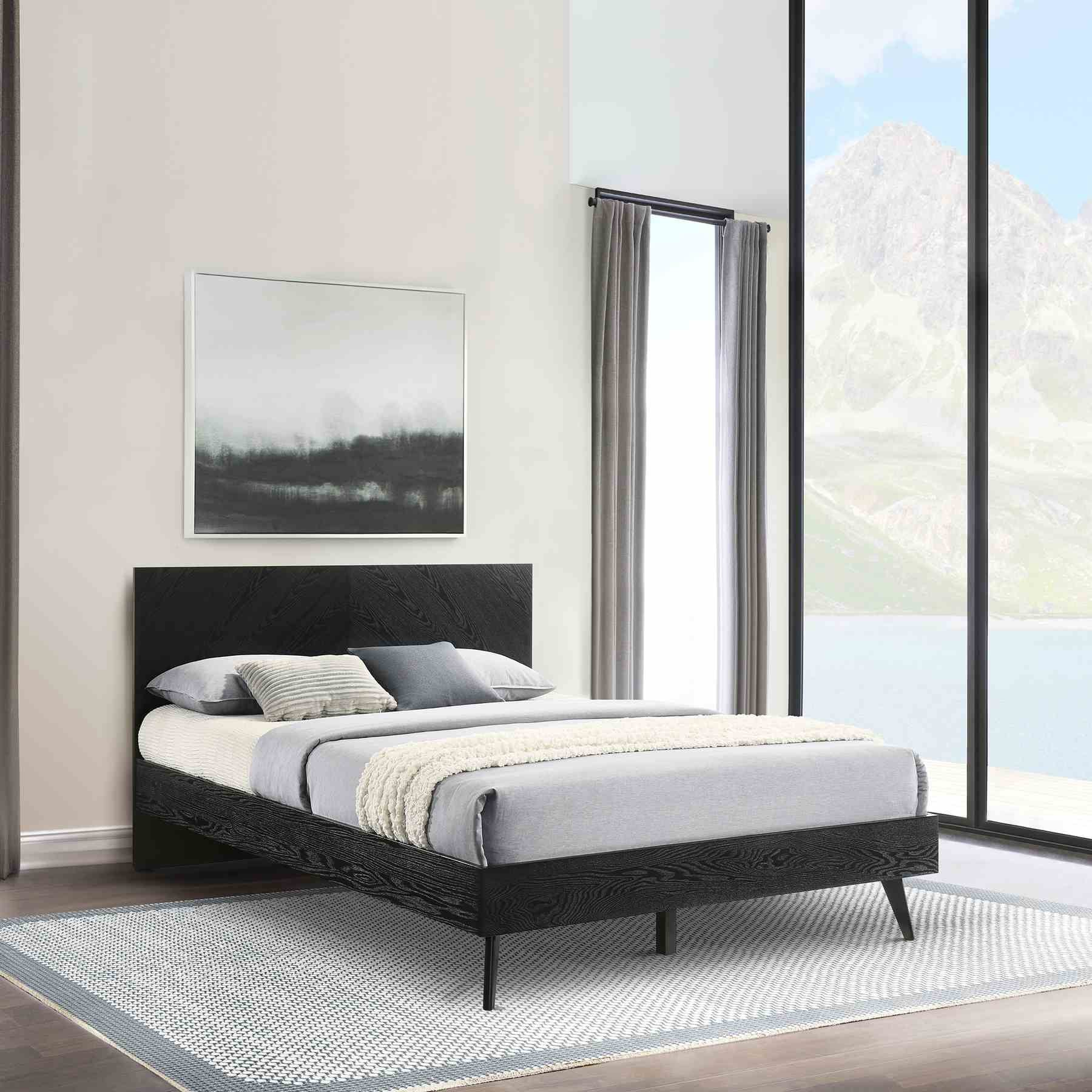 Petra Queen Platform Wood Bed Frame in Black Finish - Image 12