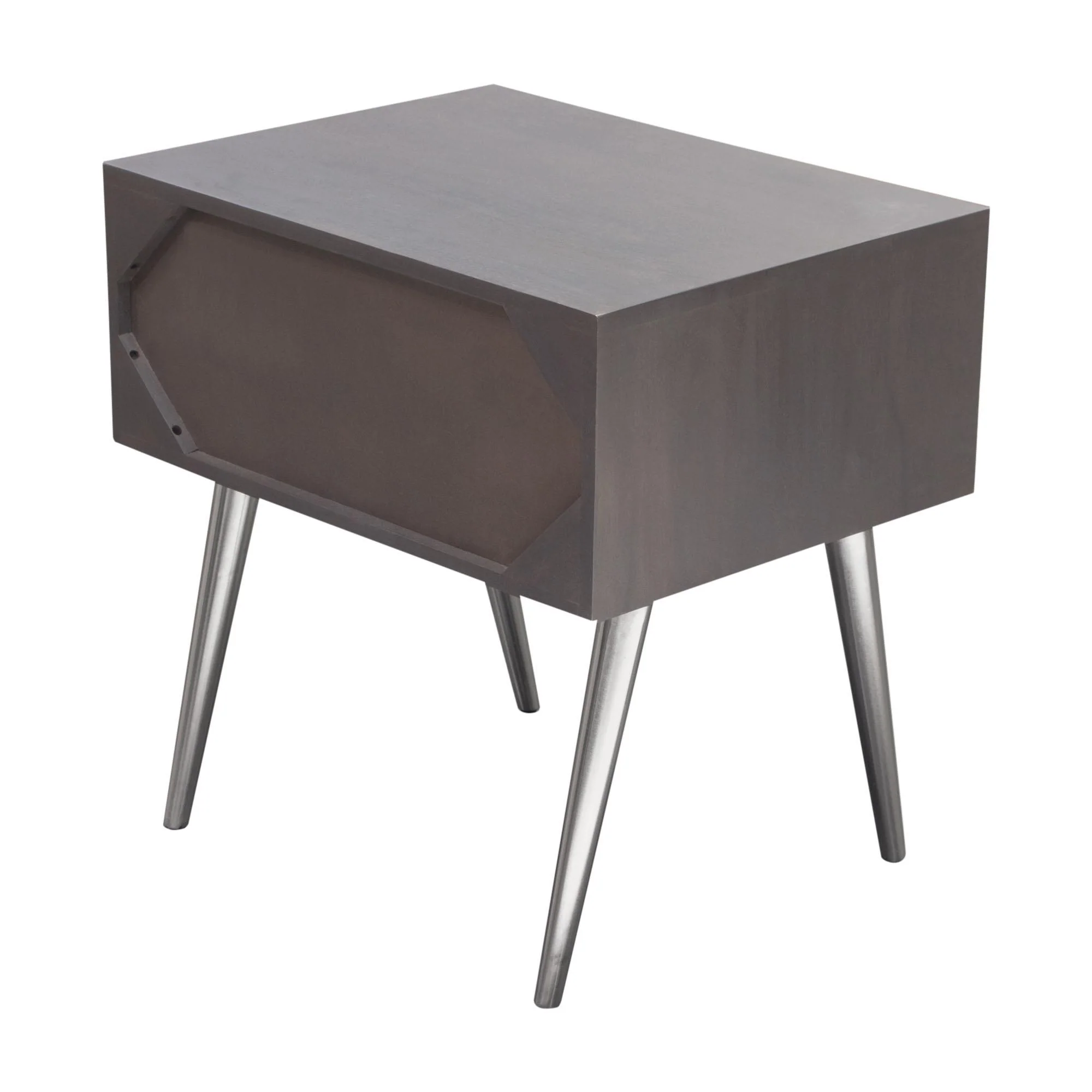 Petra Solid Mango Wood 1-Drawer Accent Table in Smoke Grey Finish w/ Nickel Legs by Diamond Sofa - Image 7