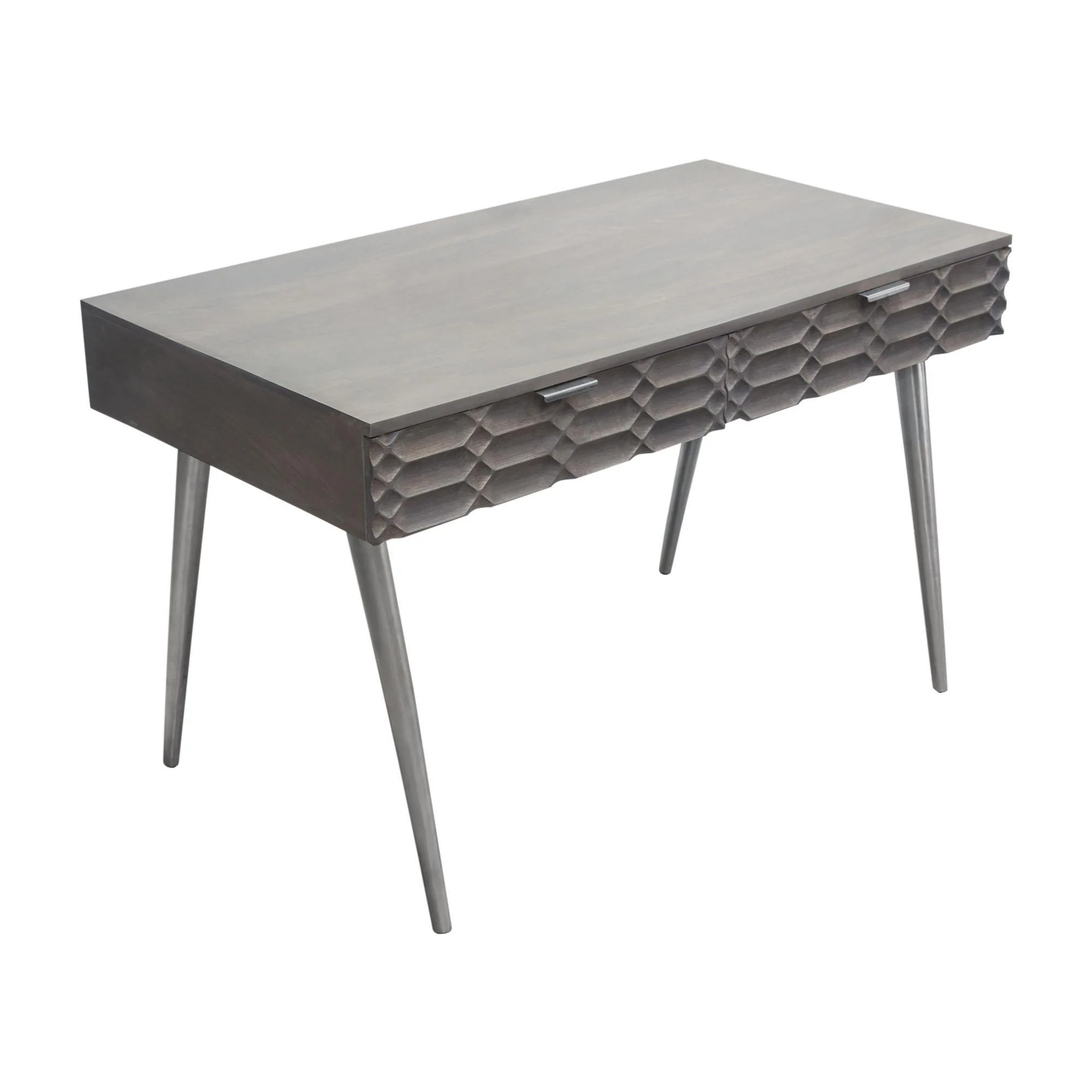 Petra Solid Mango Wood 2-Drawer Writing Desk in Smoke Grey Finish w/ Nickel Legs by Diamond Sofa - Image 6
