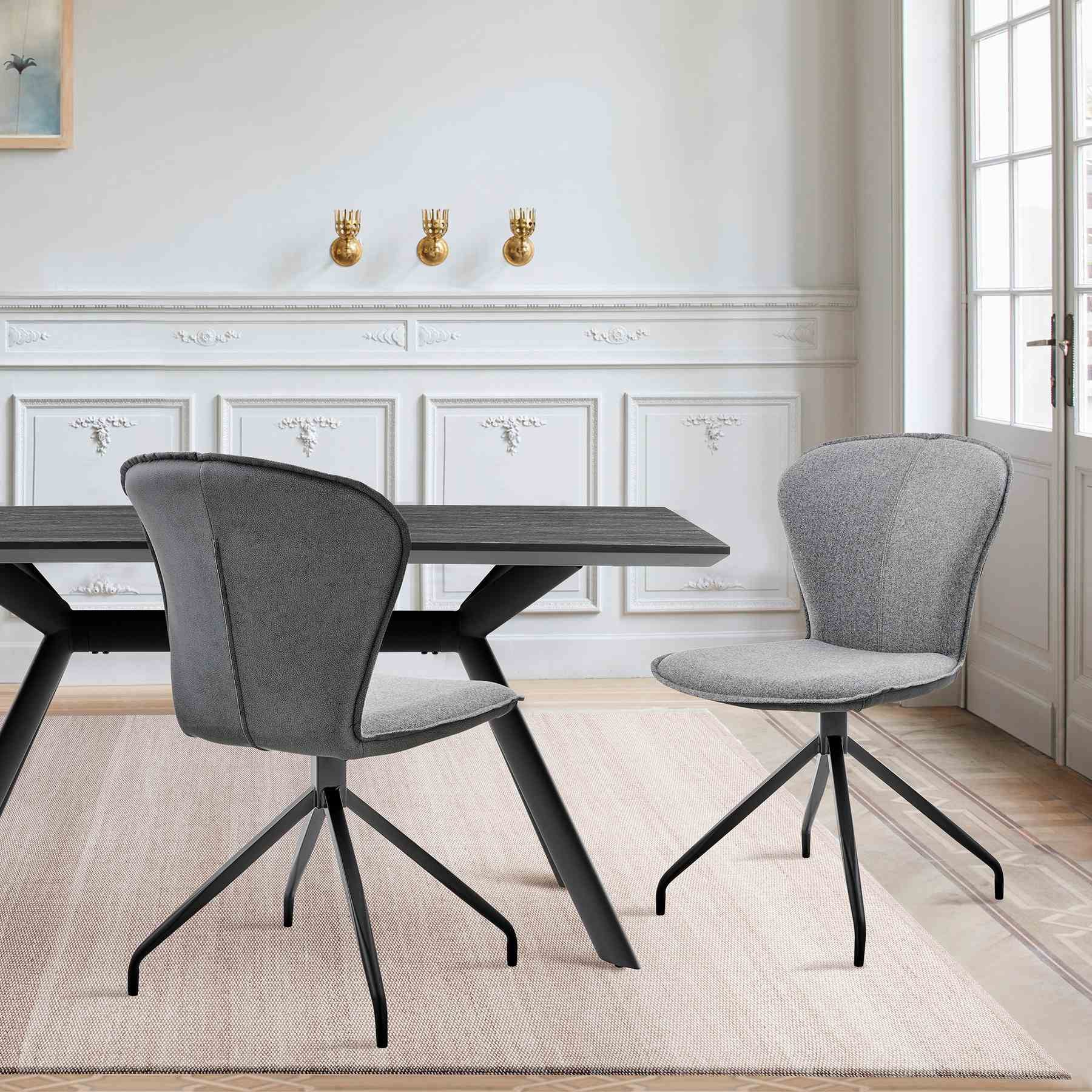 Petrie Dining Room Accent Chair in Gray Fabric and Faux Leather with Black Finish - Set of 2 - Image 8