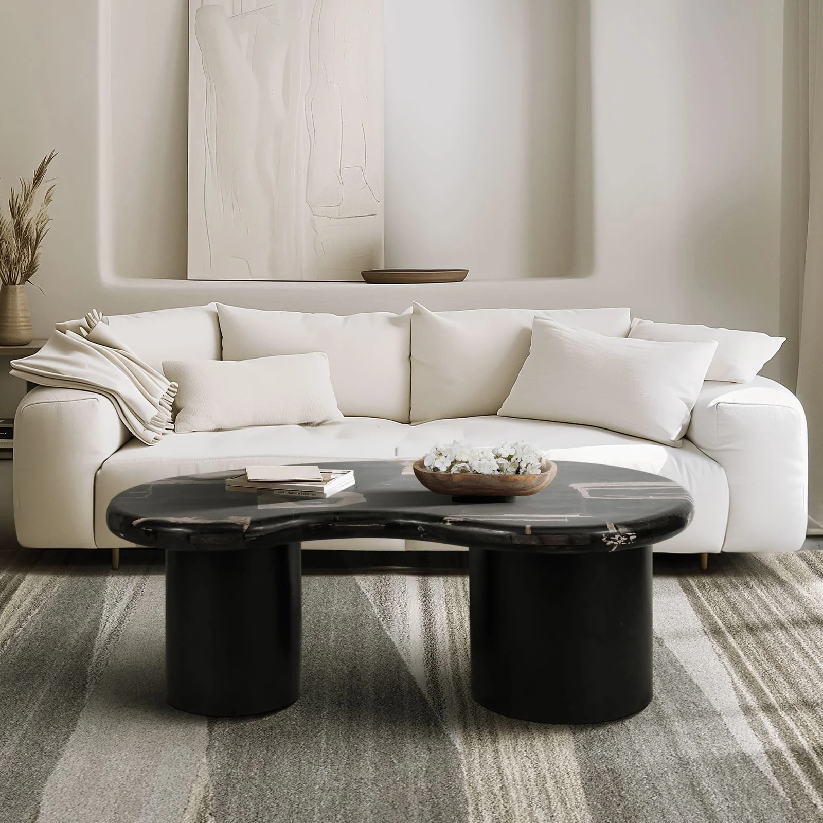 Petrified Wood, 51" Kidney Coffee Table, Black - Image 10