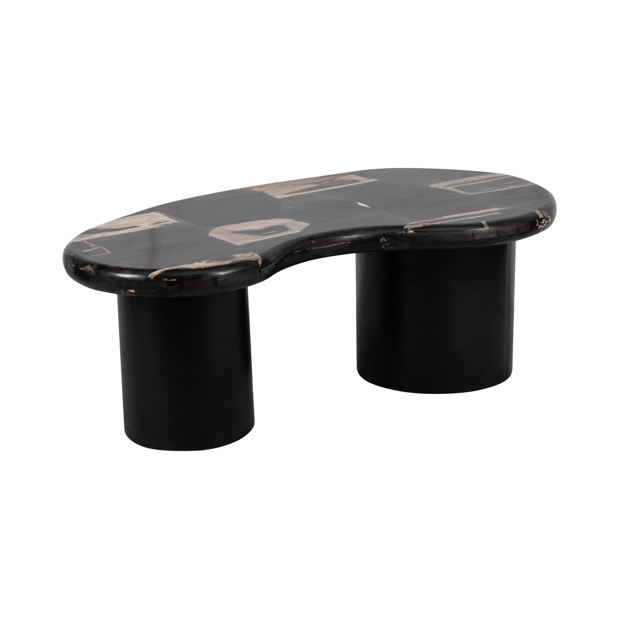 Petrified Wood, 51" Kidney Coffee Table, Black - Image 2