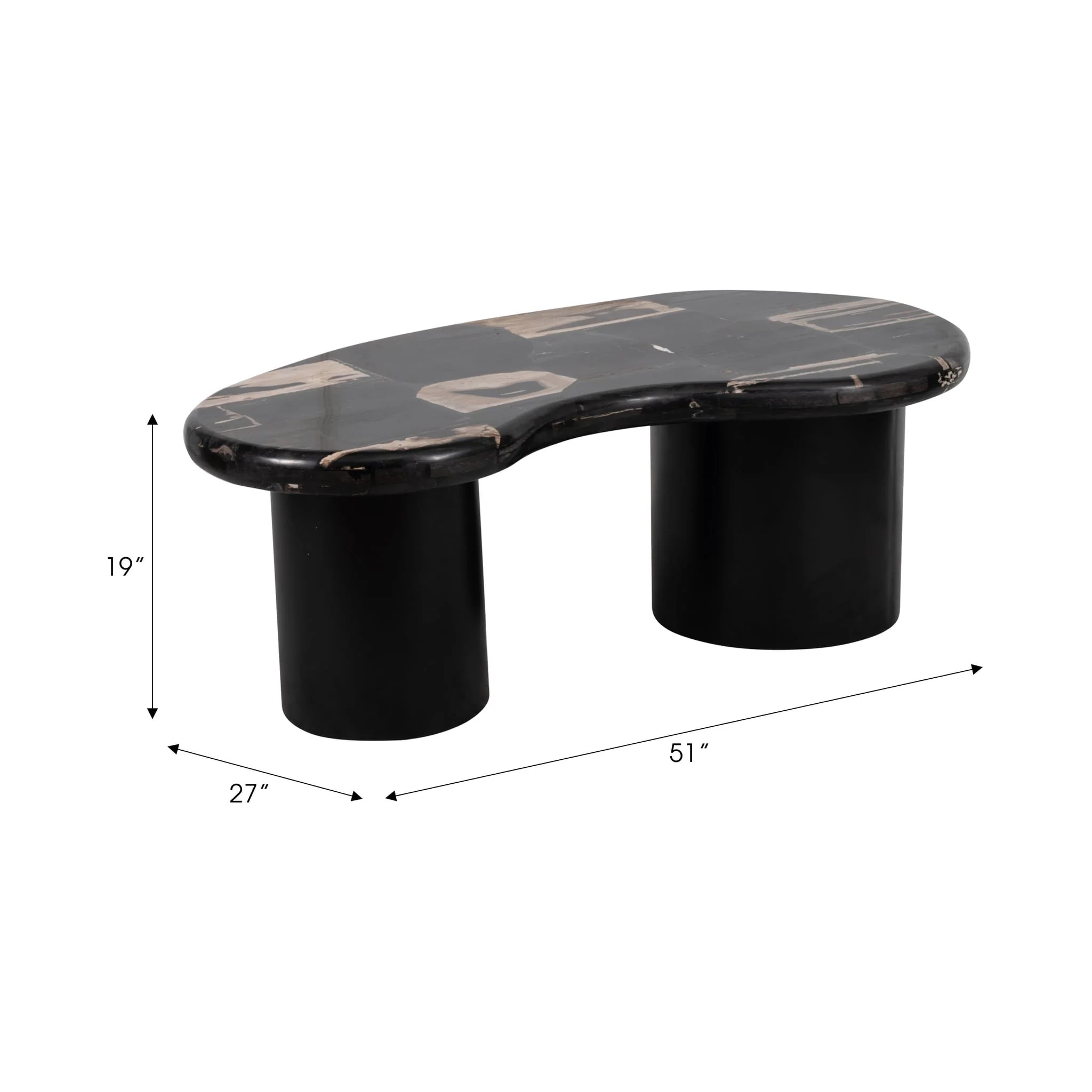 Petrified Wood, 51" Kidney Coffee Table, Black - Image 8
