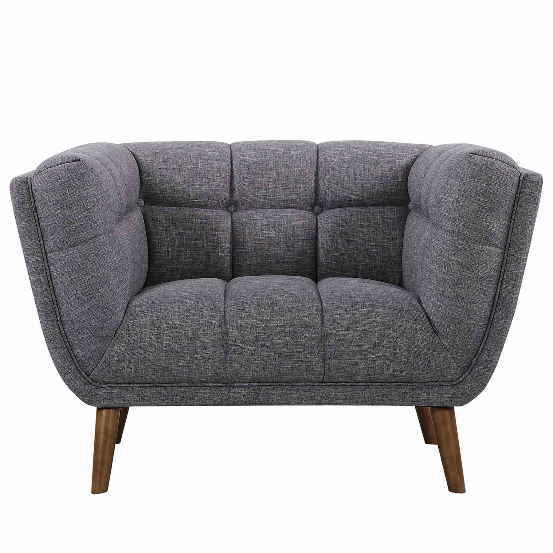 Phantom Mid-Century Modern Chair in Dark Gray Linen and Walnut Legs - Image 2