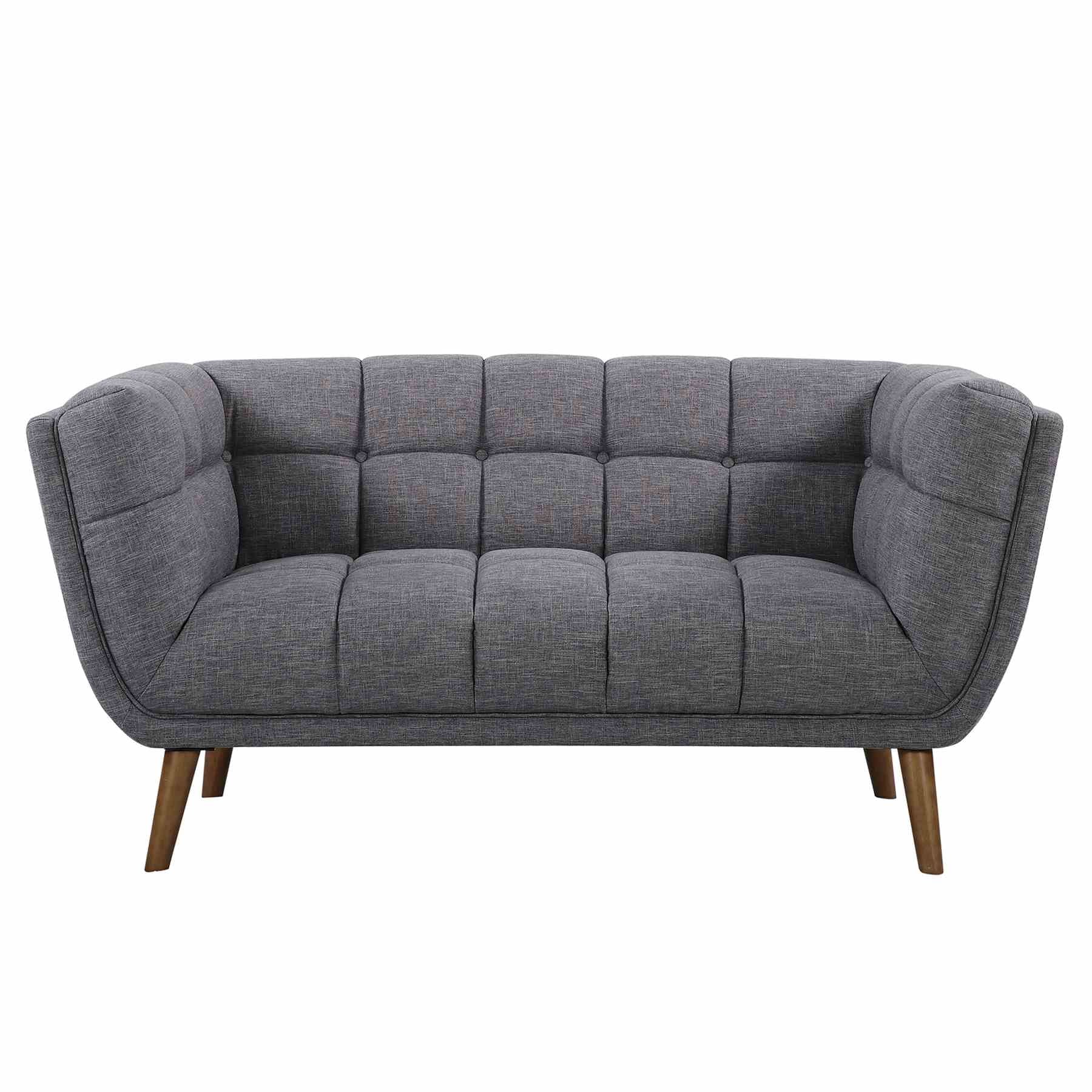 Phantom Mid-Century Modern Loveseat in Dark Gray Linen and Walnut Legs - Image 2