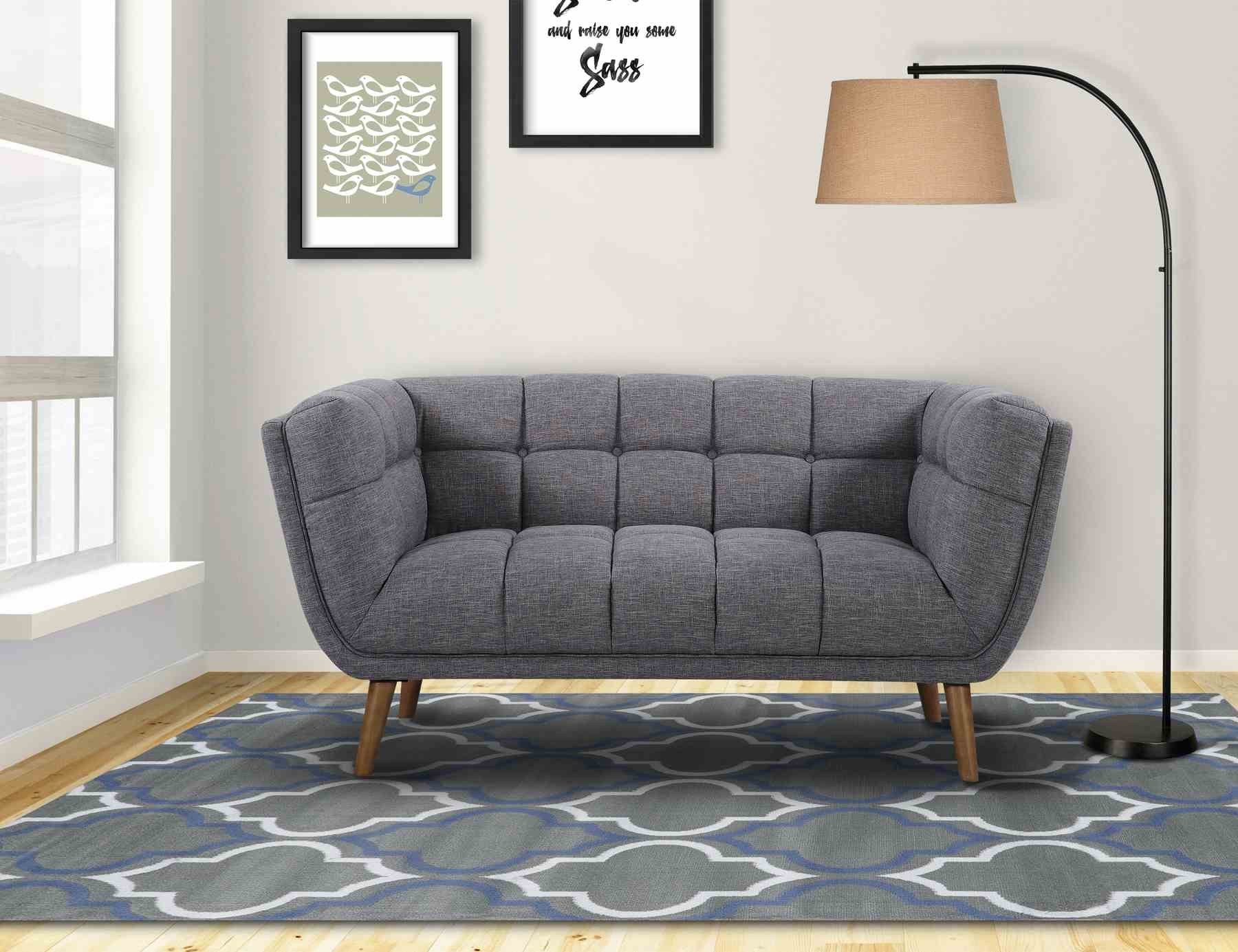 Phantom Mid-Century Modern Loveseat in Dark Gray Linen and Walnut Legs - Image 6