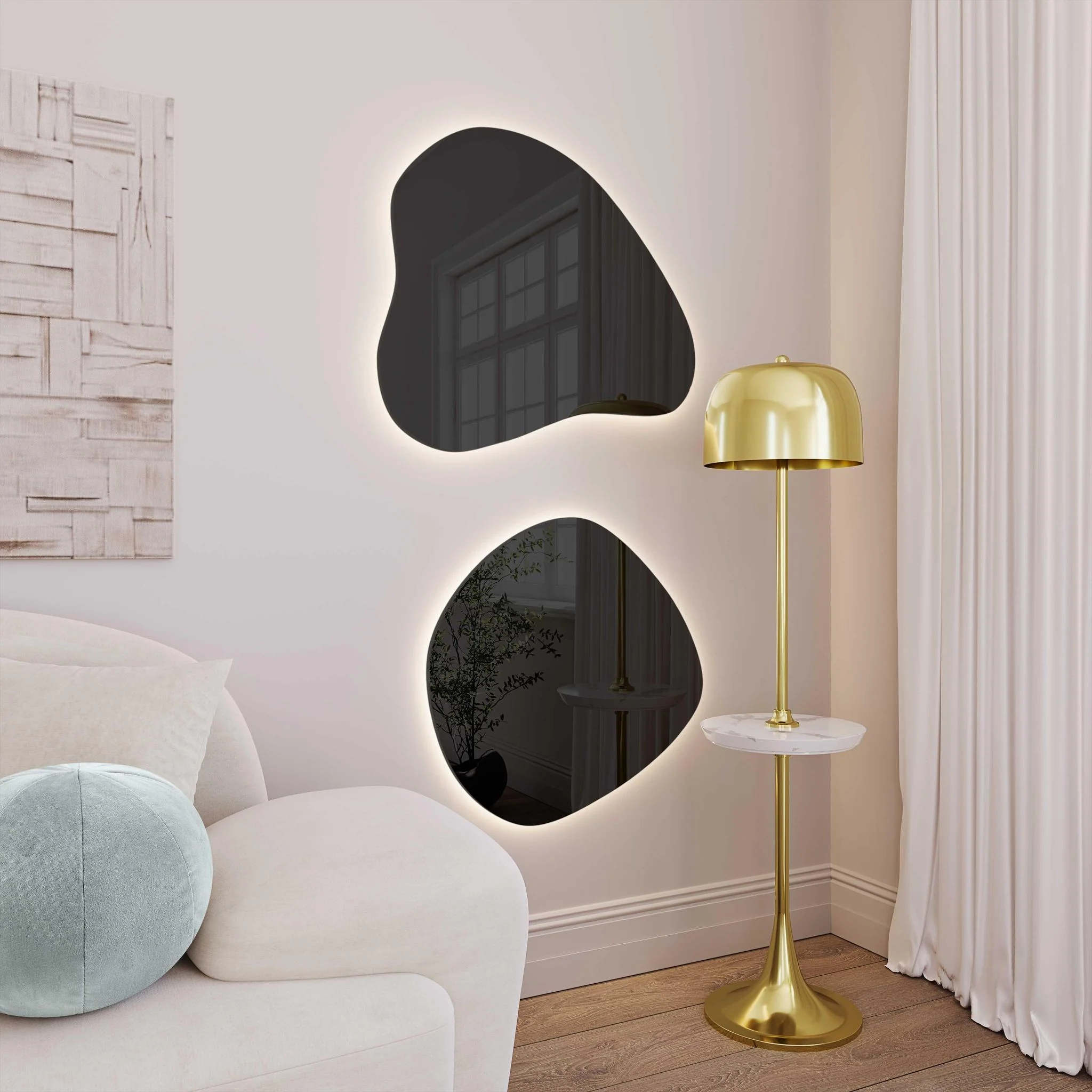 Phoebe LED Teardrop Black Tinted Wall Mirror - Image 2