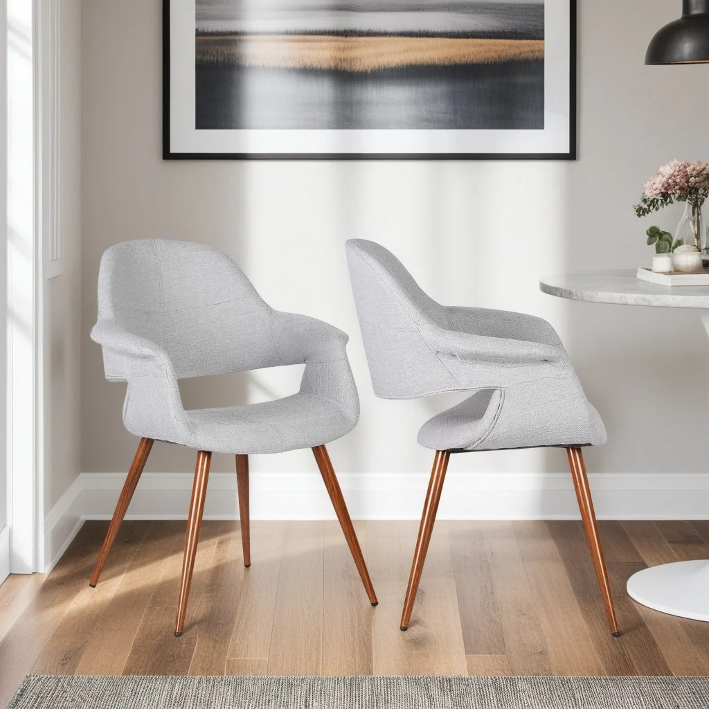Phoebe Mid-Century Dining Chair in Walnut Finish and Gray Fabric - Image 8
